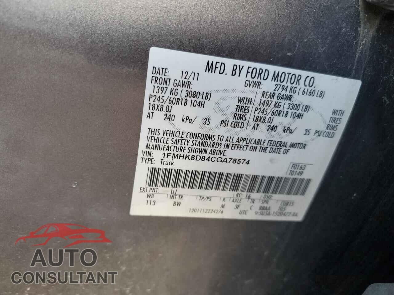FORD EXPLORER 2012 - 1FMHK8D84CGA78574