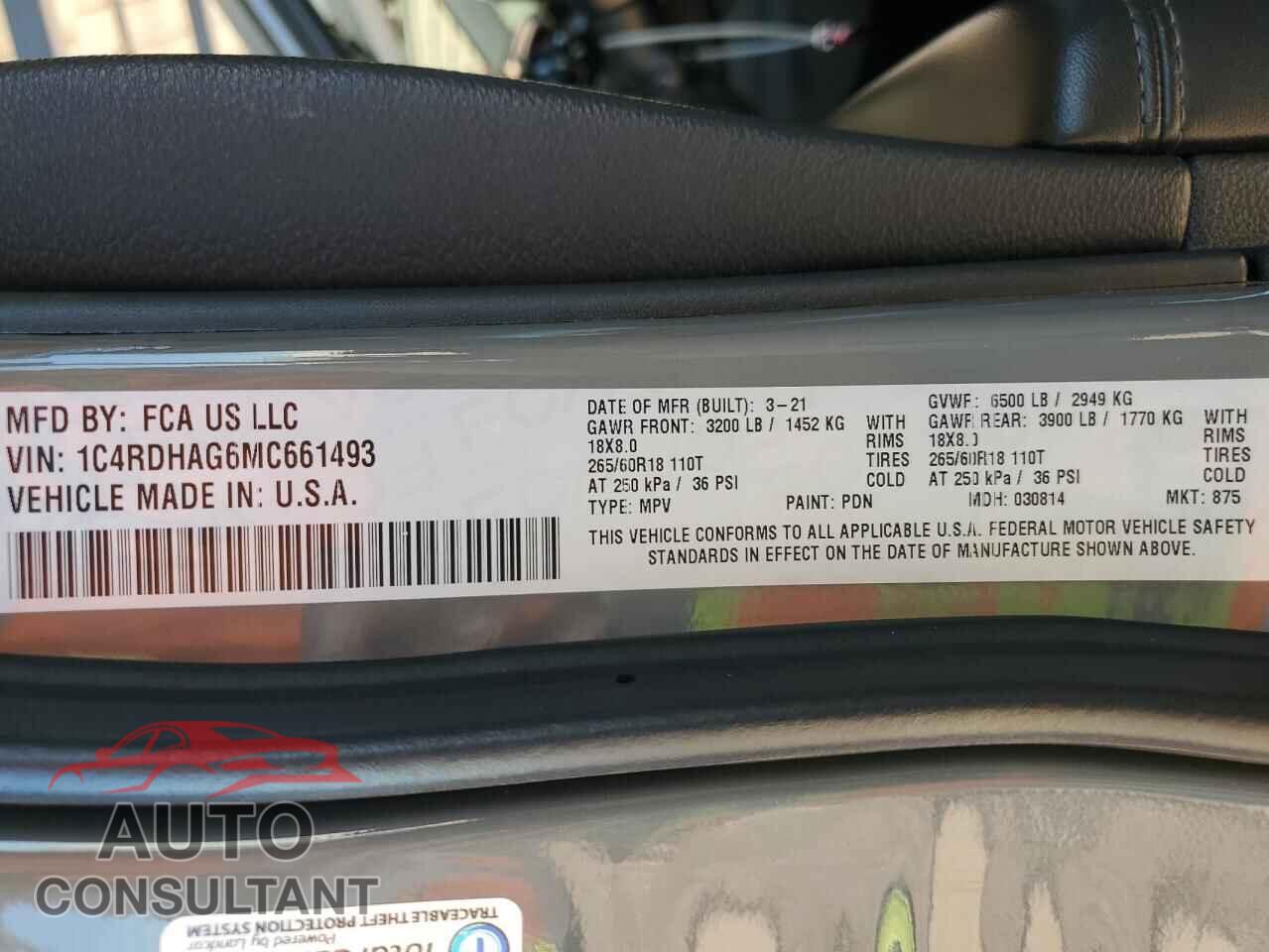 DODGE DURANGO 2021 - 1C4RDHAG6MC661493