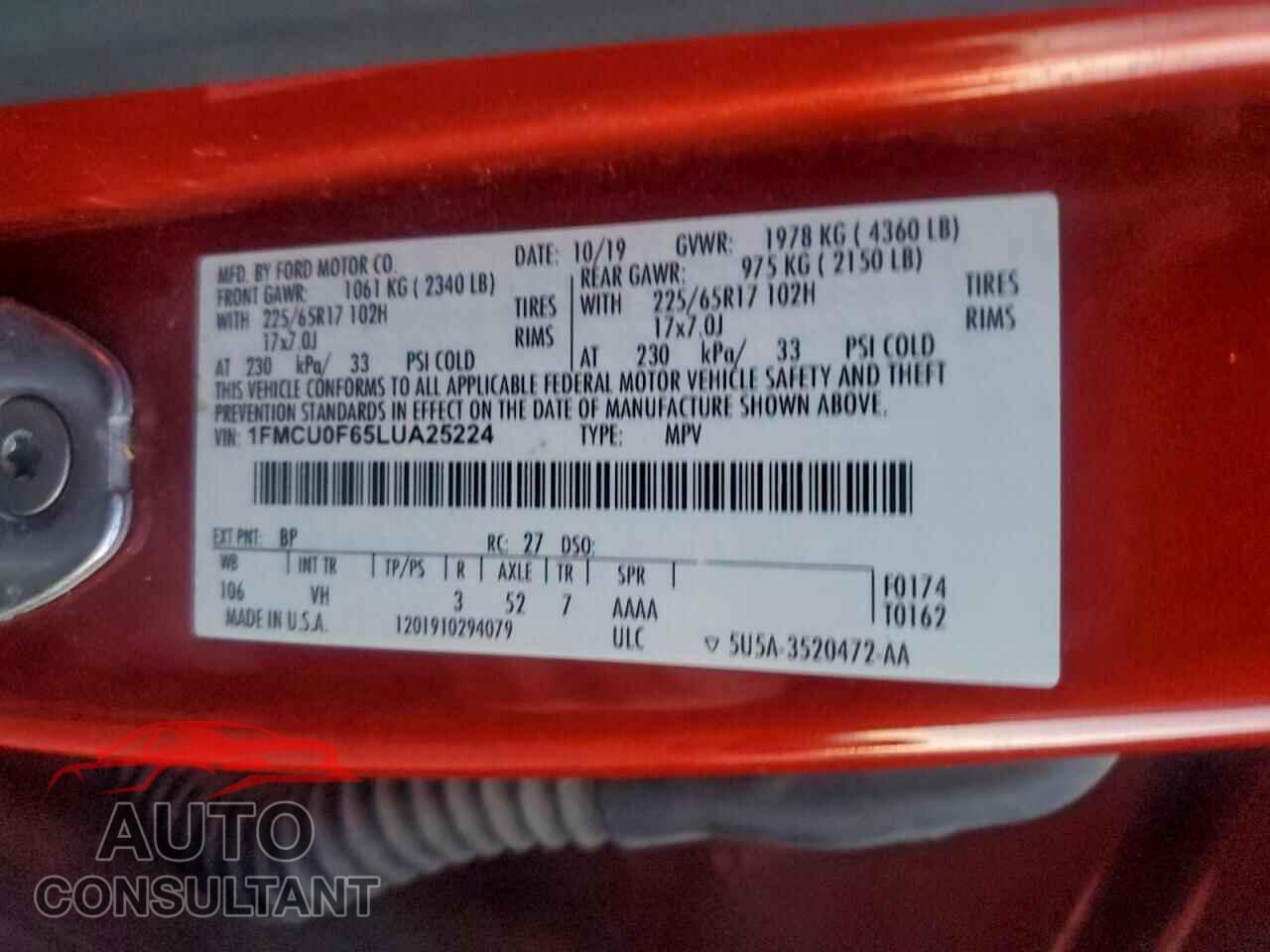 FORD ESCAPE 2020 - 1FMCU0F65LUA25224