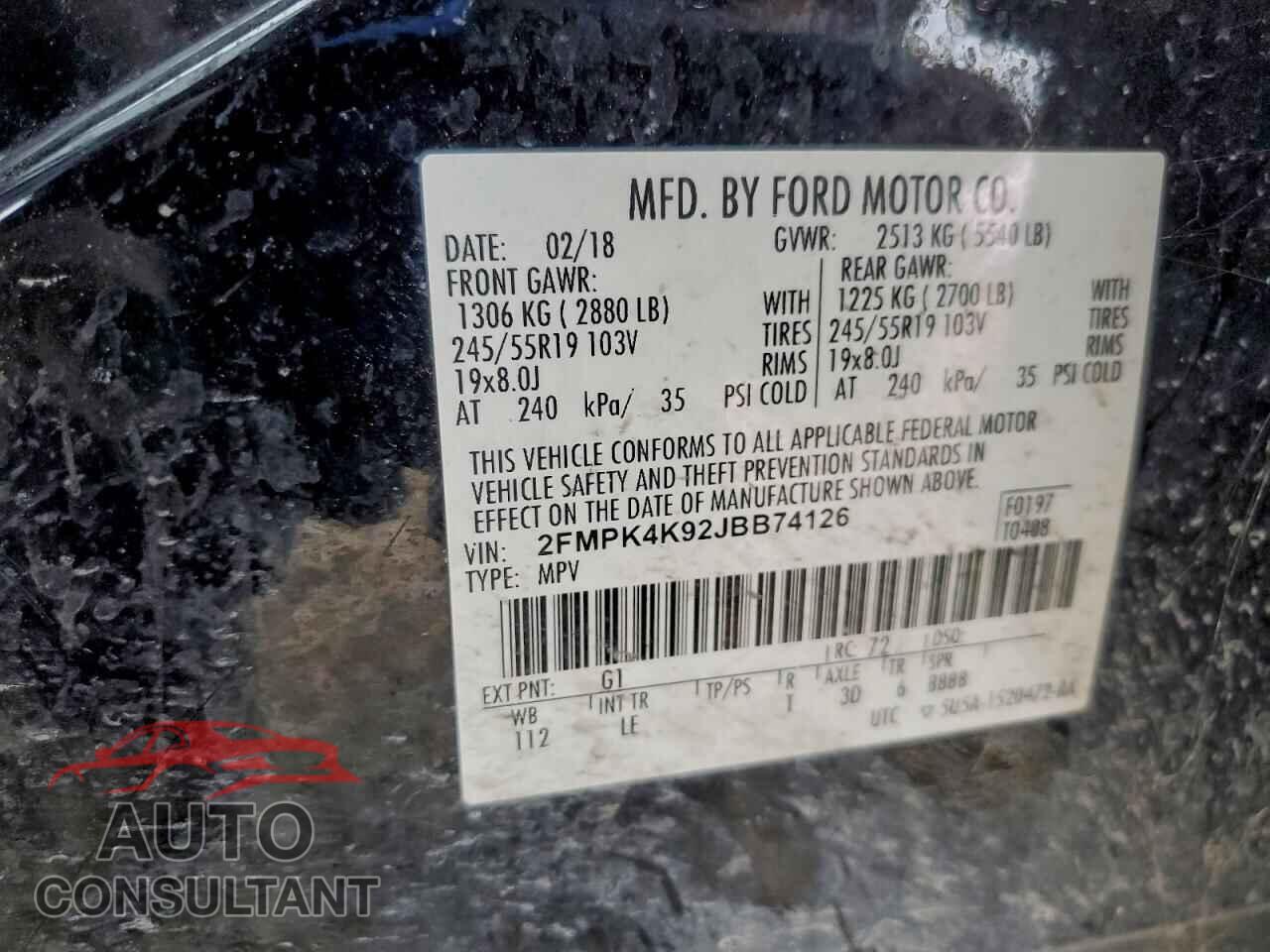 FORD EDGE 2018 - 2FMPK4K92JBB74126