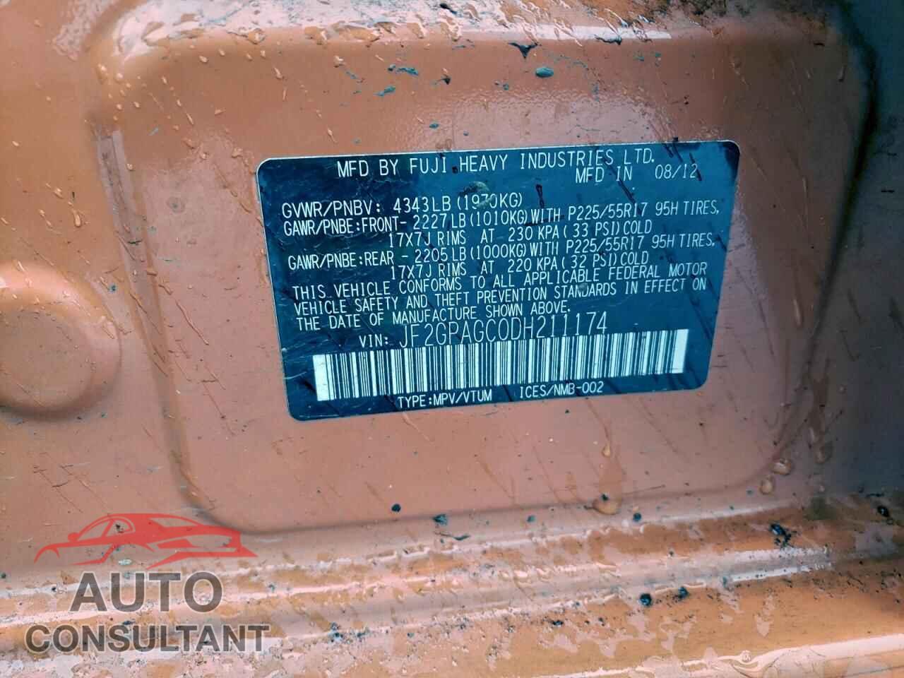 SUBARU XV 2013 - JF2GPAGC0DH211174