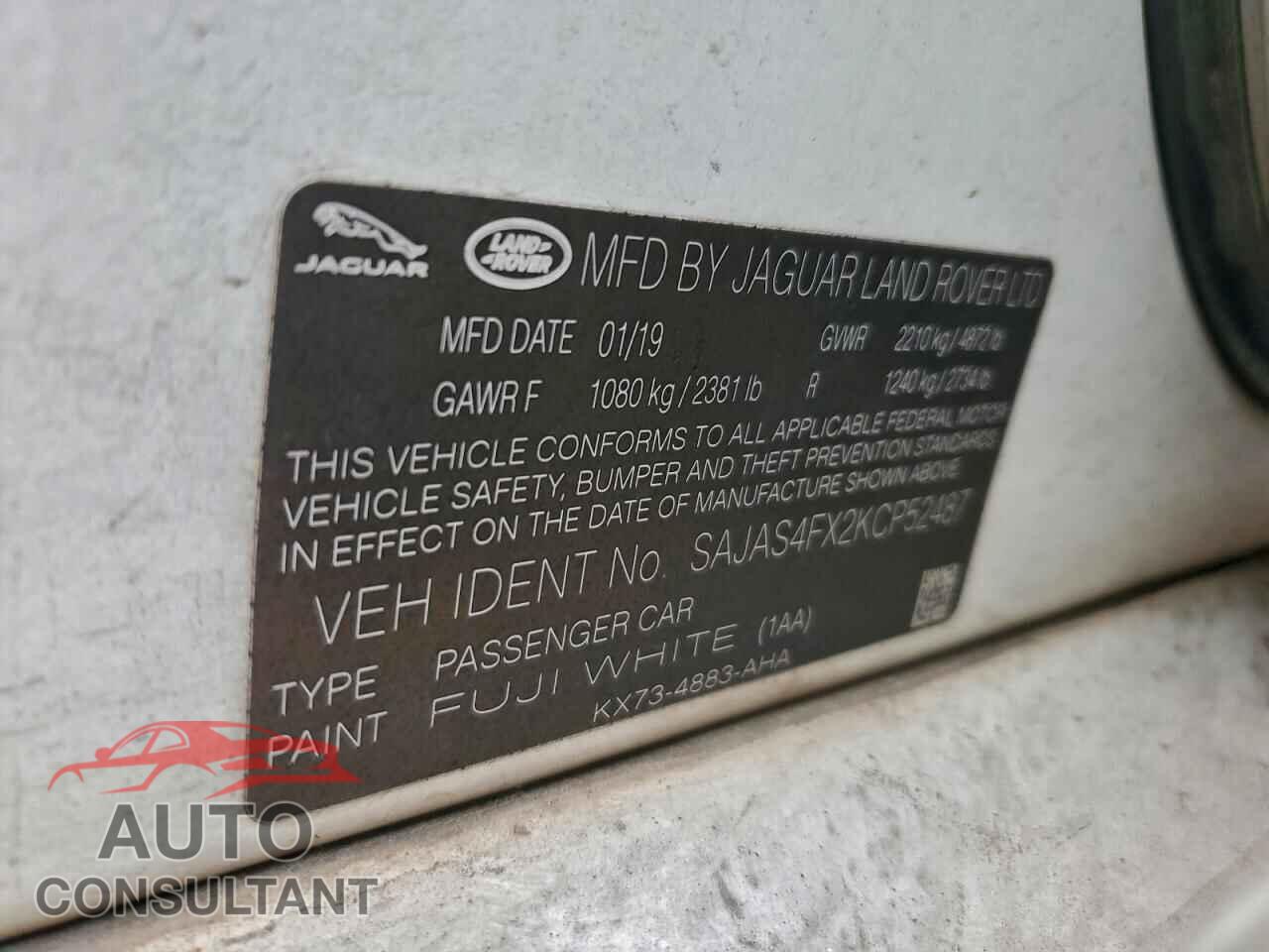 JAGUAR XE 2019 - SAJAS4FX2KCP52487