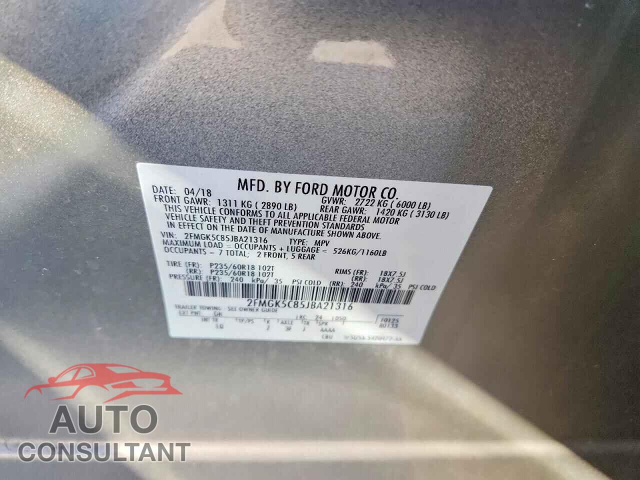 FORD FLEX 2018 - 2FMGK5C85JBA21316