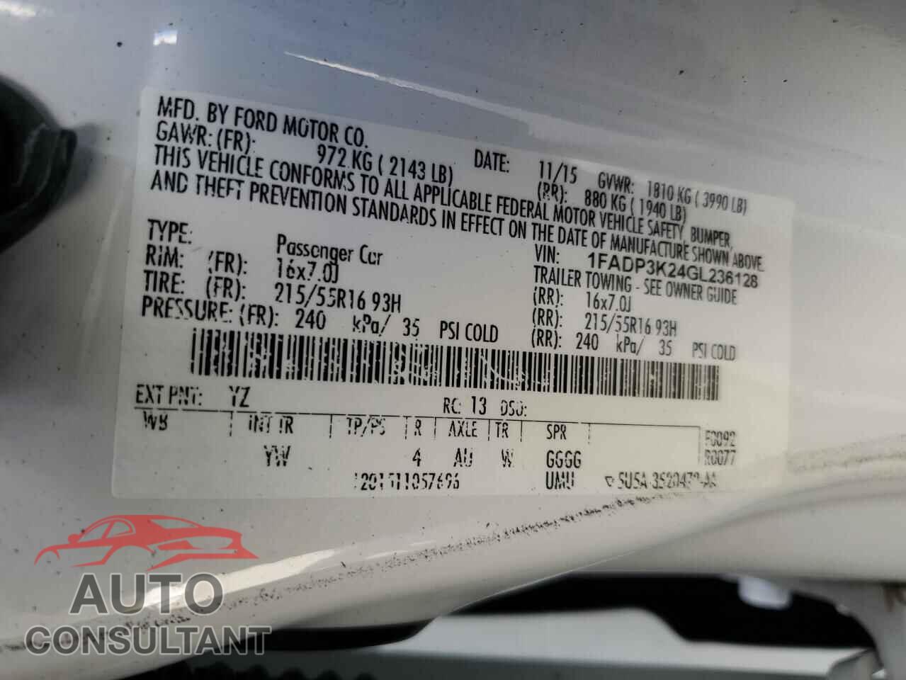 FORD FOCUS 2016 - 1FADP3K24GL236128