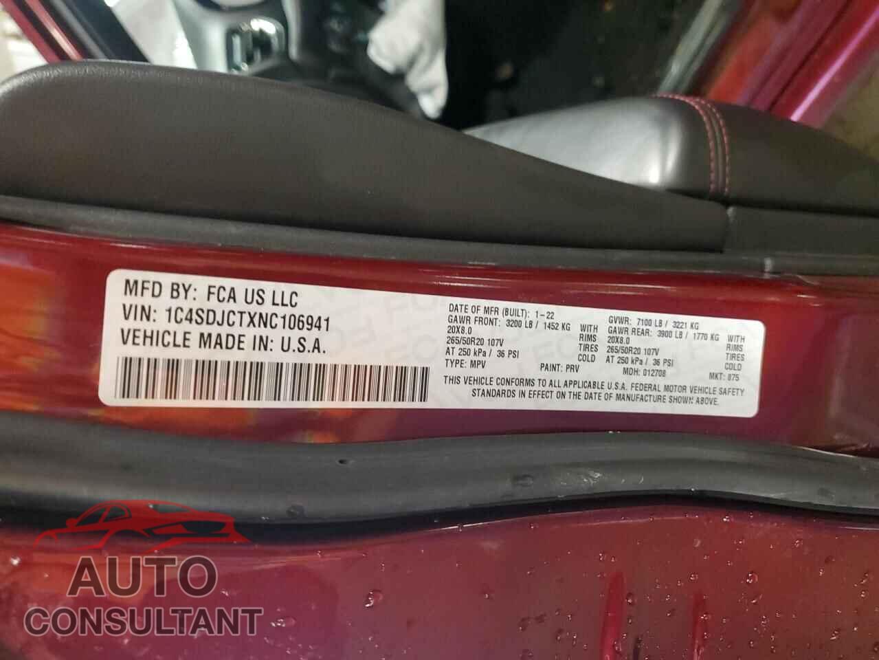 DODGE DURANGO 2022 - 1C4SDJCTXNC106941