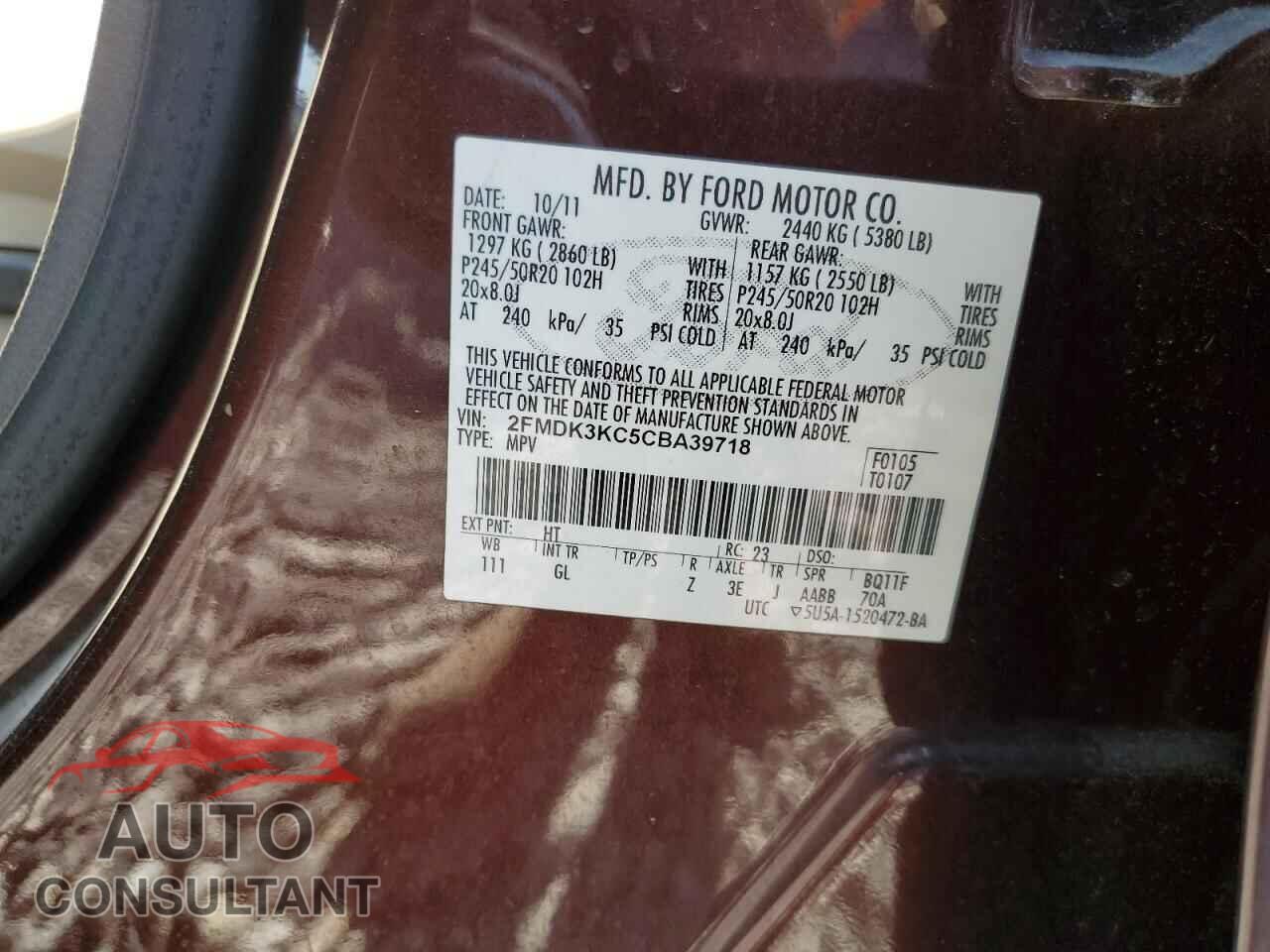 FORD EDGE 2012 - 2FMDK3KC5CBA39718