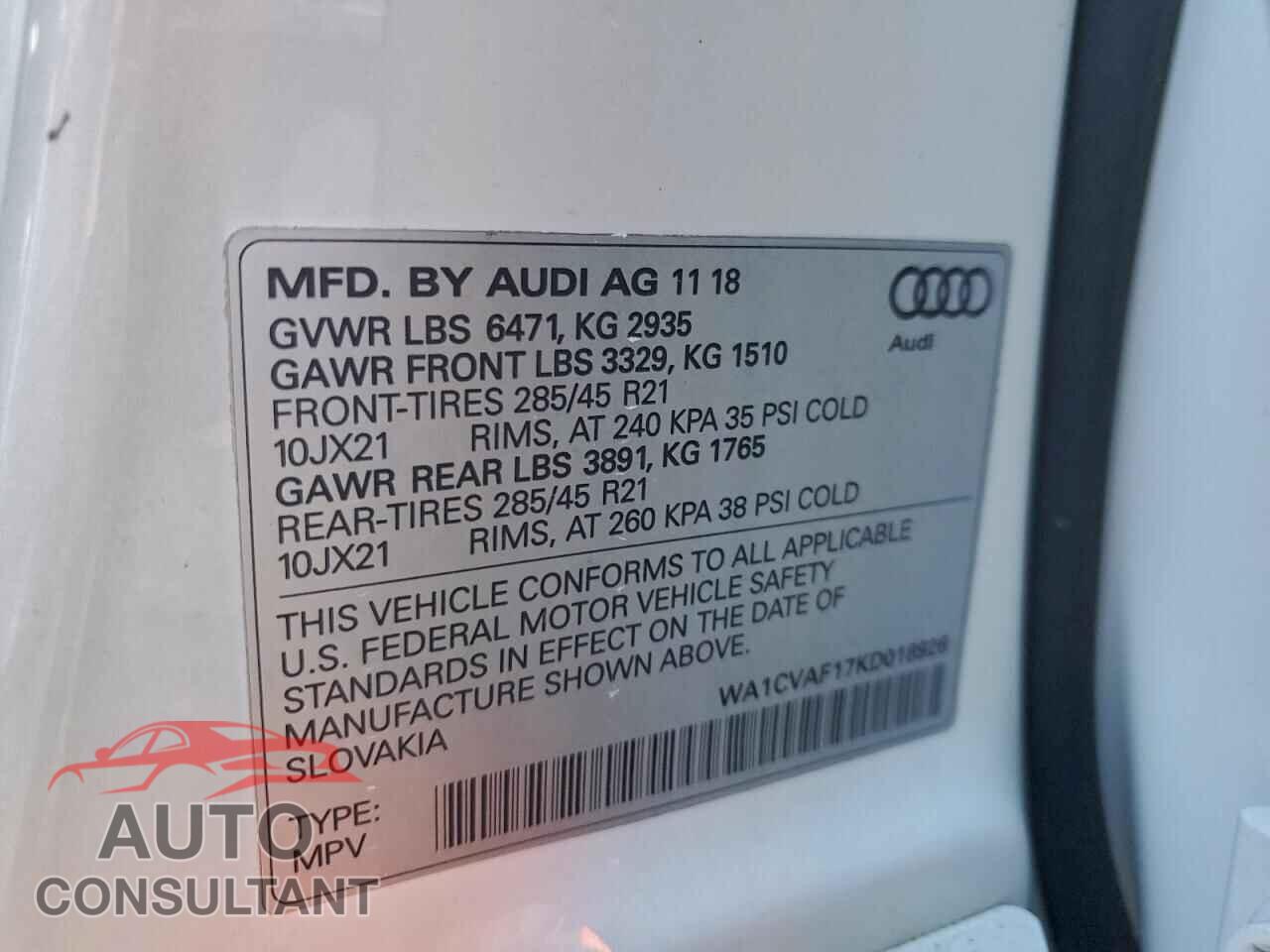 AUDI Q8 2019 - WA1CVAF17KD018926