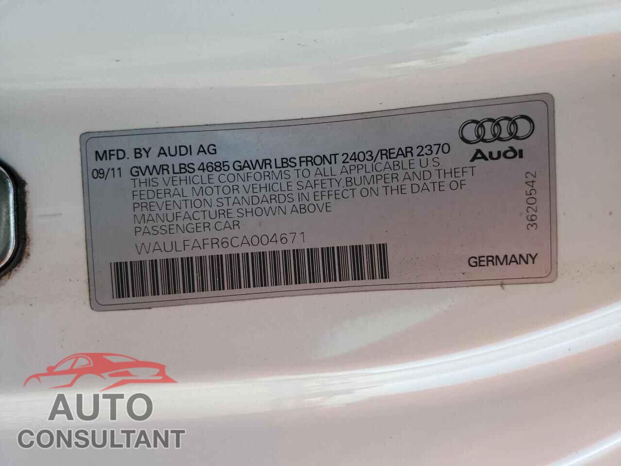 AUDI A5 2012 - WAULFAFR6CA004671