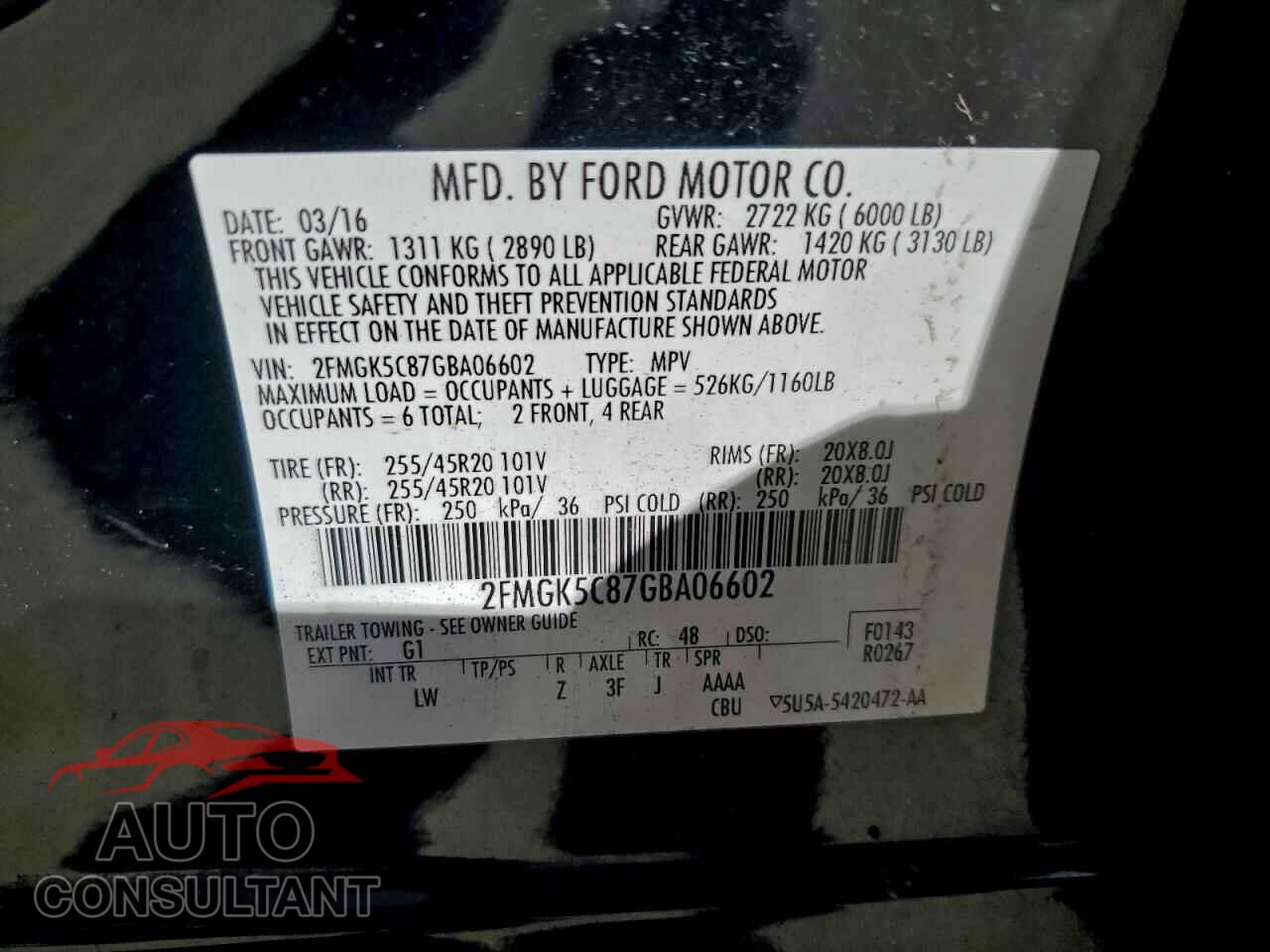 FORD FLEX 2016 - 2FMGK5C87GBA06602
