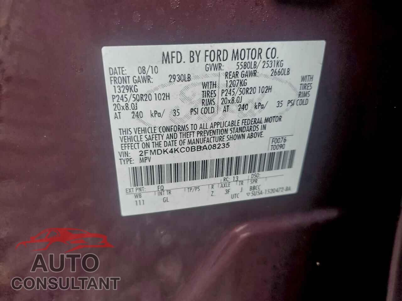 FORD EDGE 2011 - 2FMDK4KC0BBA08235