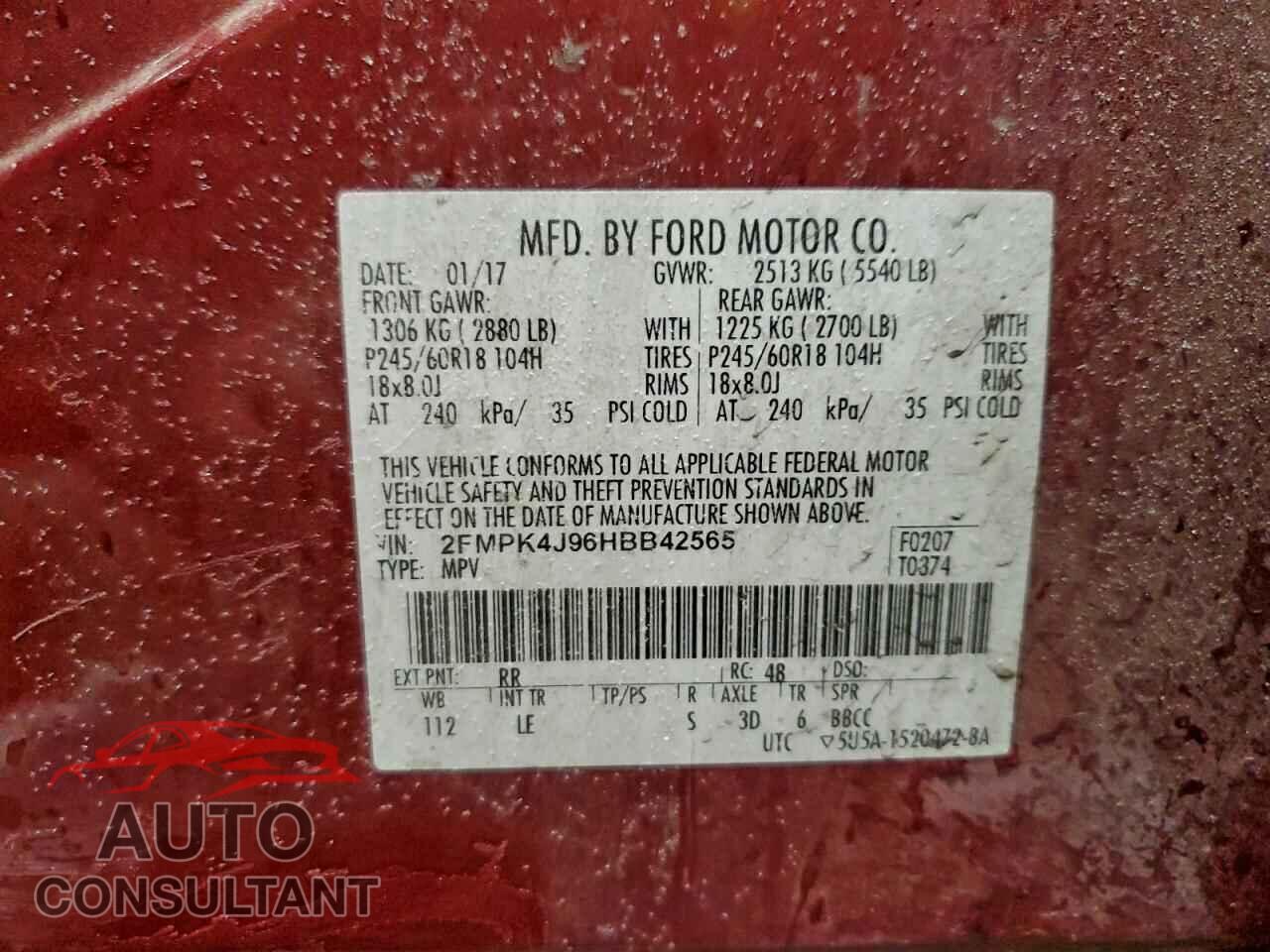 FORD EDGE 2017 - 2FMPK4J96HBB42565
