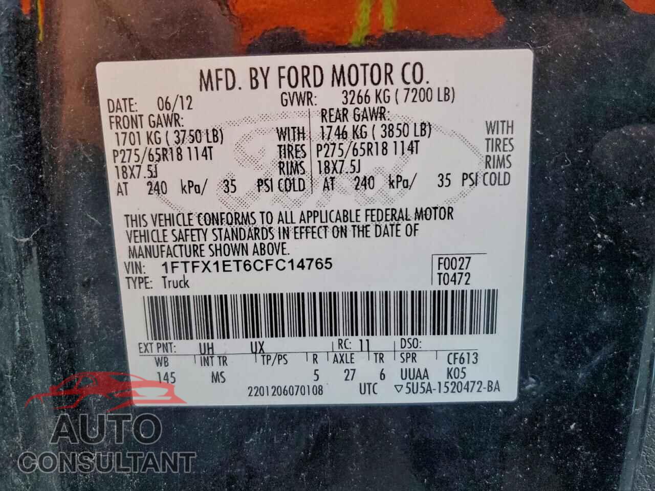 FORD F-150 2012 - 1FTFX1ET6CFC14765