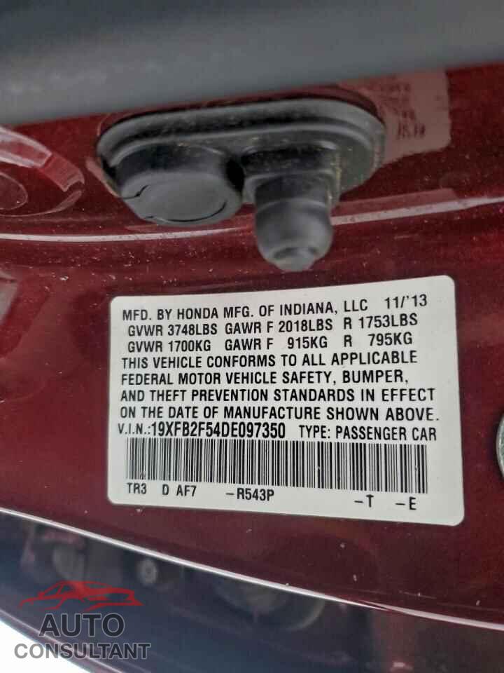 HONDA CIVIC 2013 - 19XFB2F54DE097350