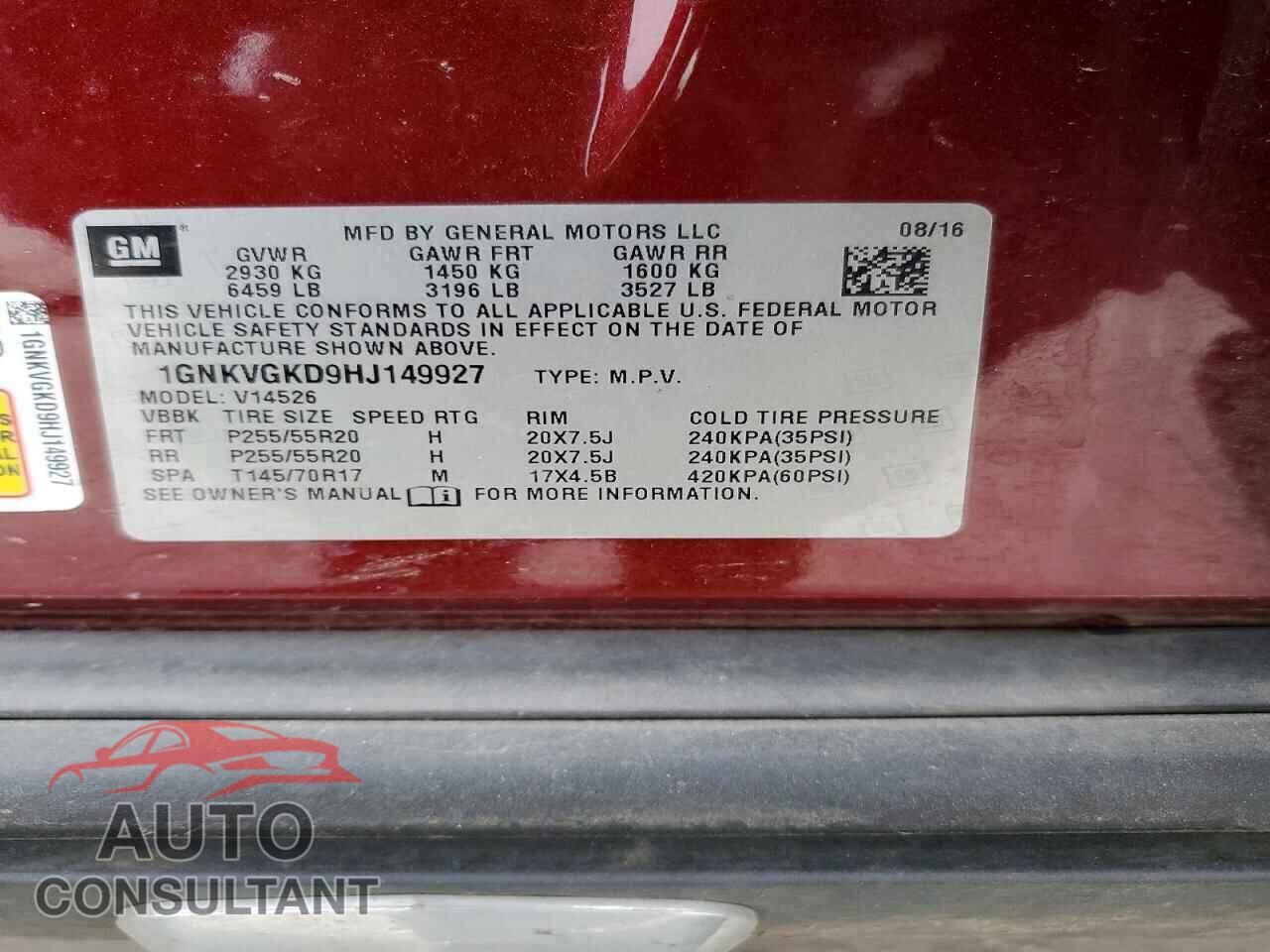 CHEVROLET TRAVERSE 2017 - 1GNKVGKD9HJ149927