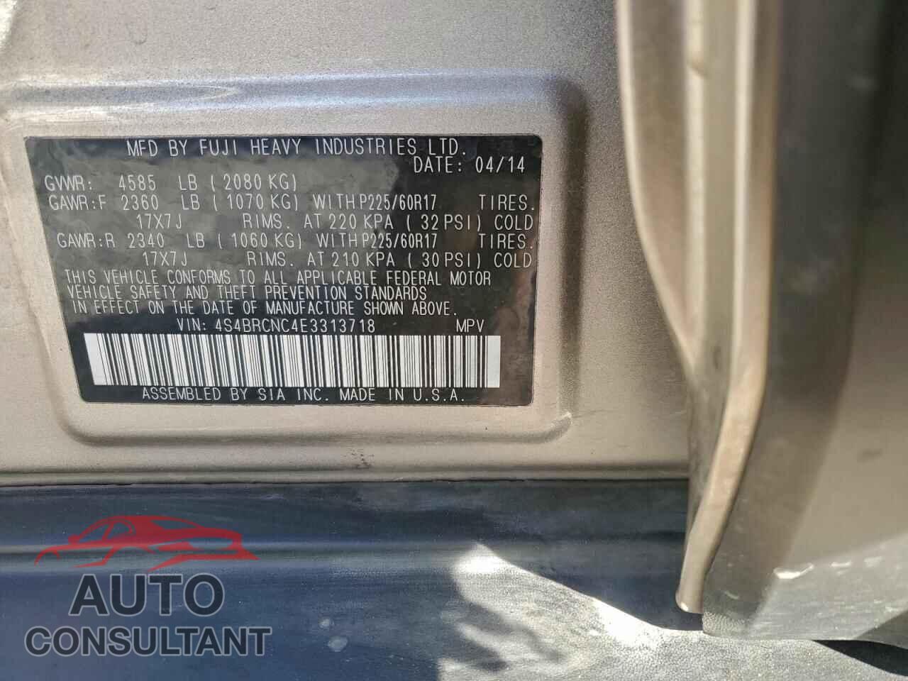 SUBARU OUTBACK 2014 - 4S4BRCNC4E3313718