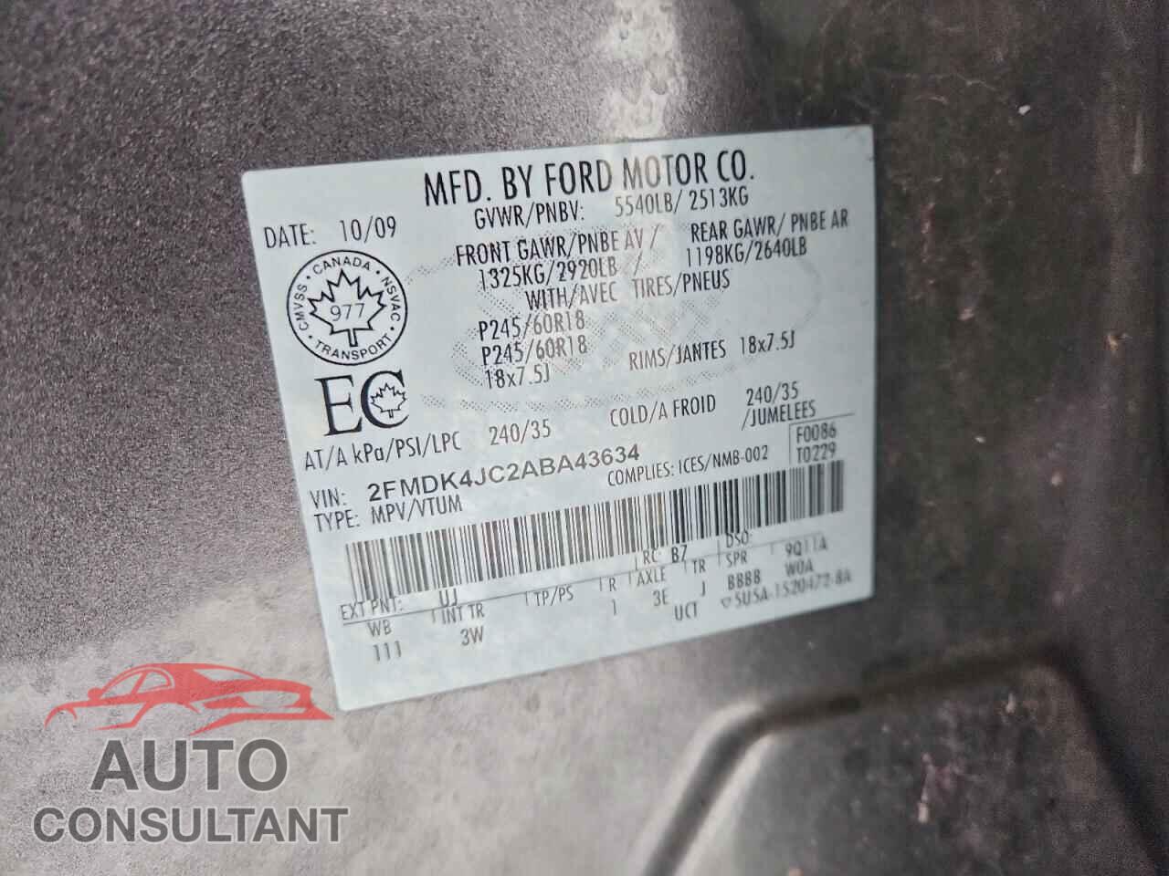 FORD EDGE 2010 - 2FMDK4JC2ABA43634