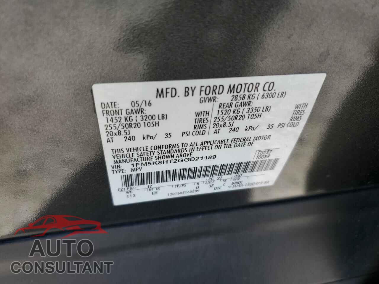 FORD EXPLORER 2016 - 1FM5K8HT2GGD21189