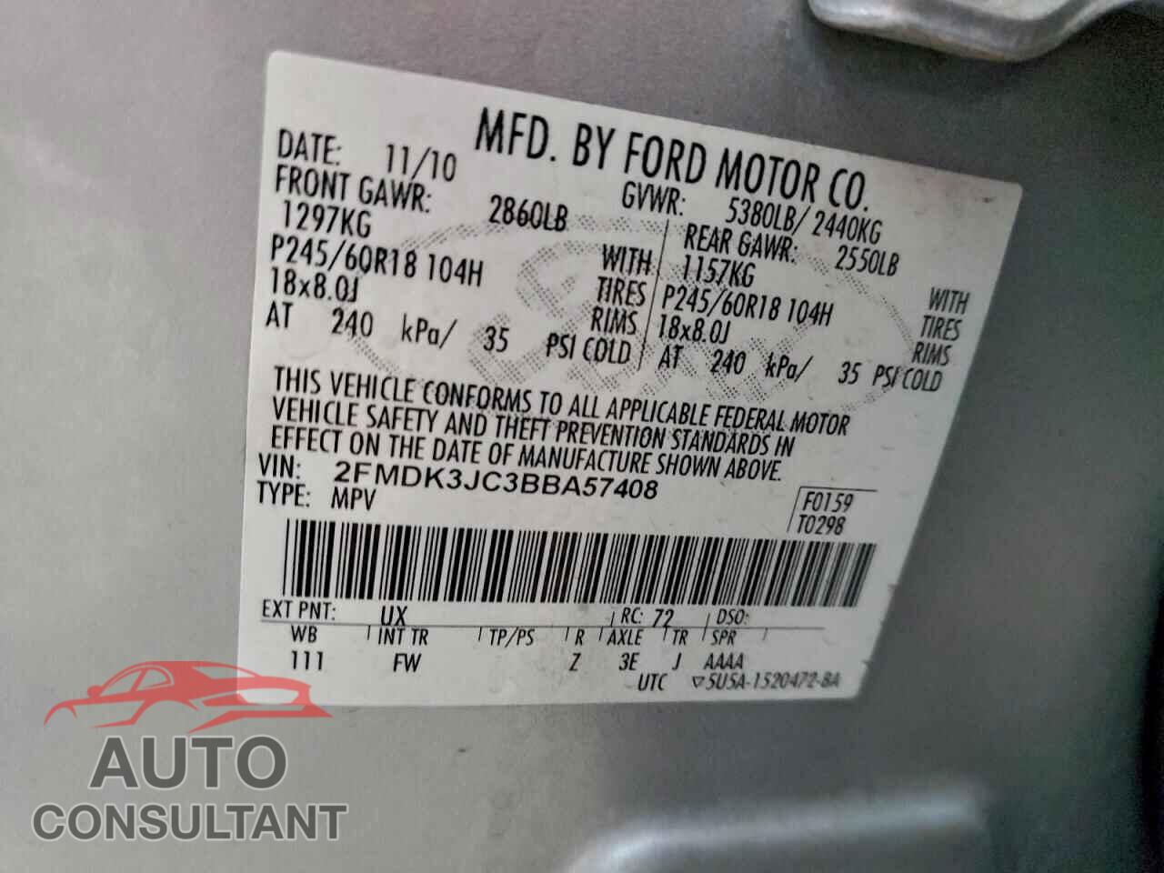 FORD EDGE 2011 - 2FMDK3JC3BBA57408