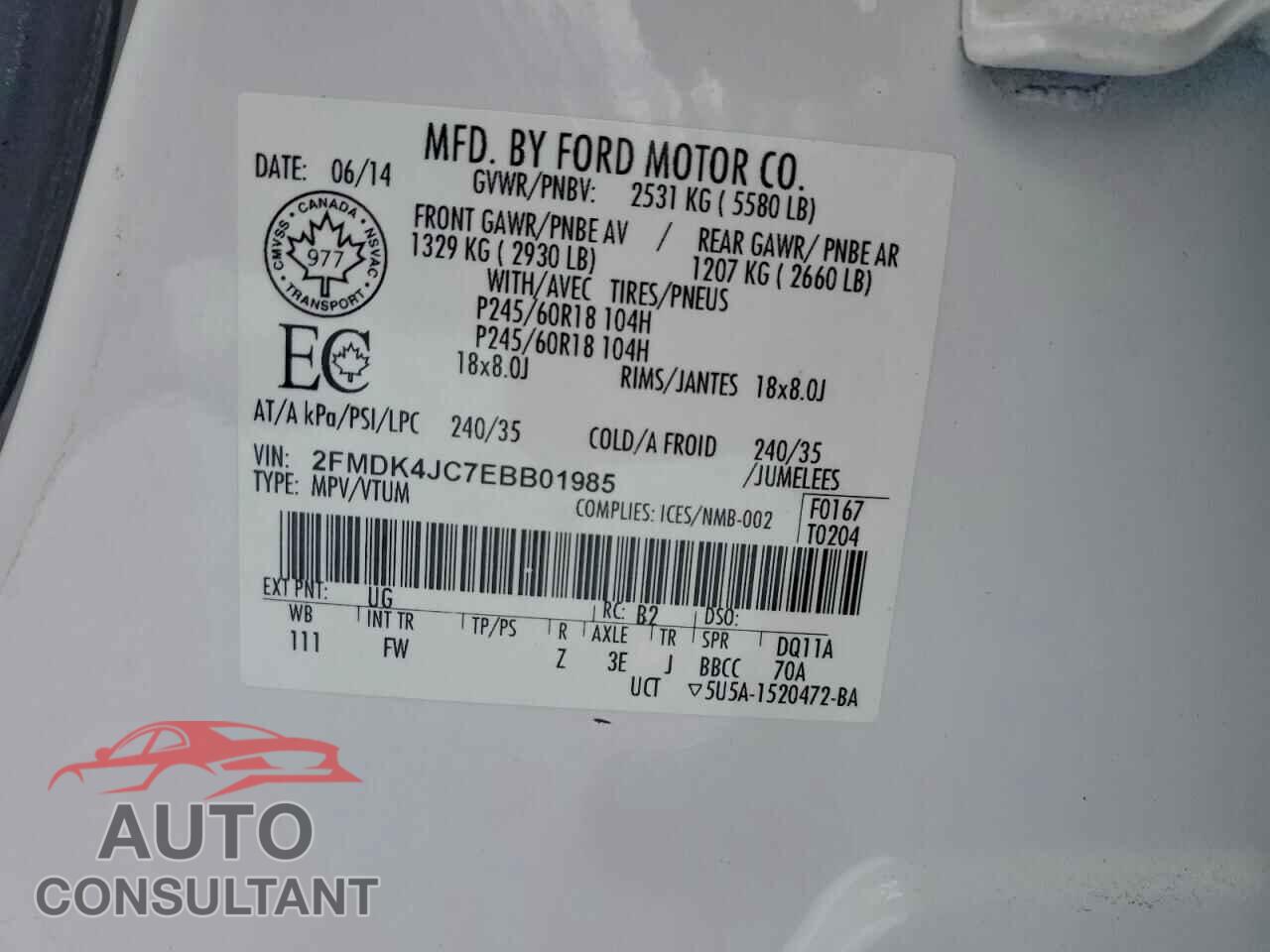 FORD EDGE 2014 - 2FMDK4JC7EBB01985