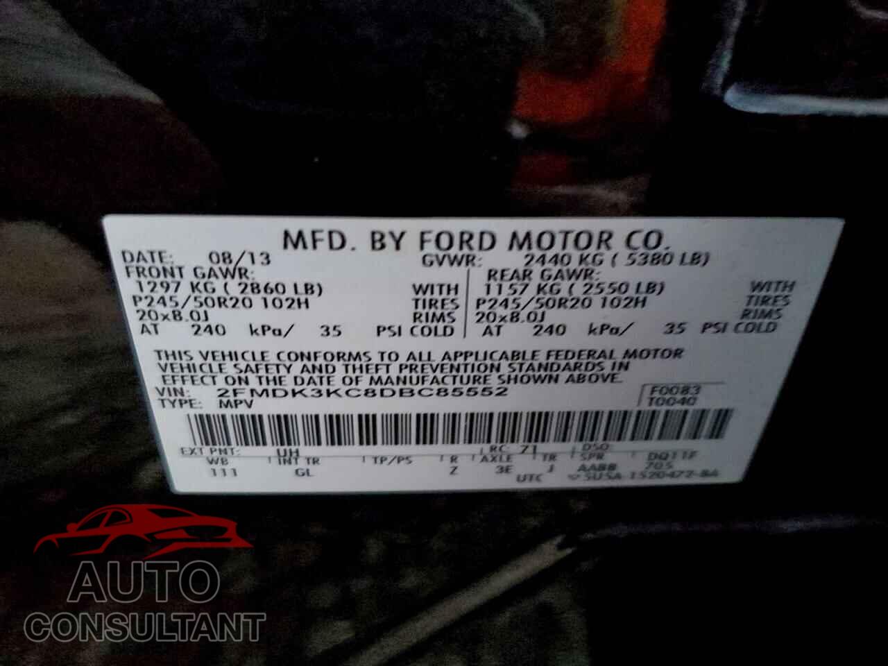 FORD EDGE 2013 - 2FMDK3KC8DBC85552