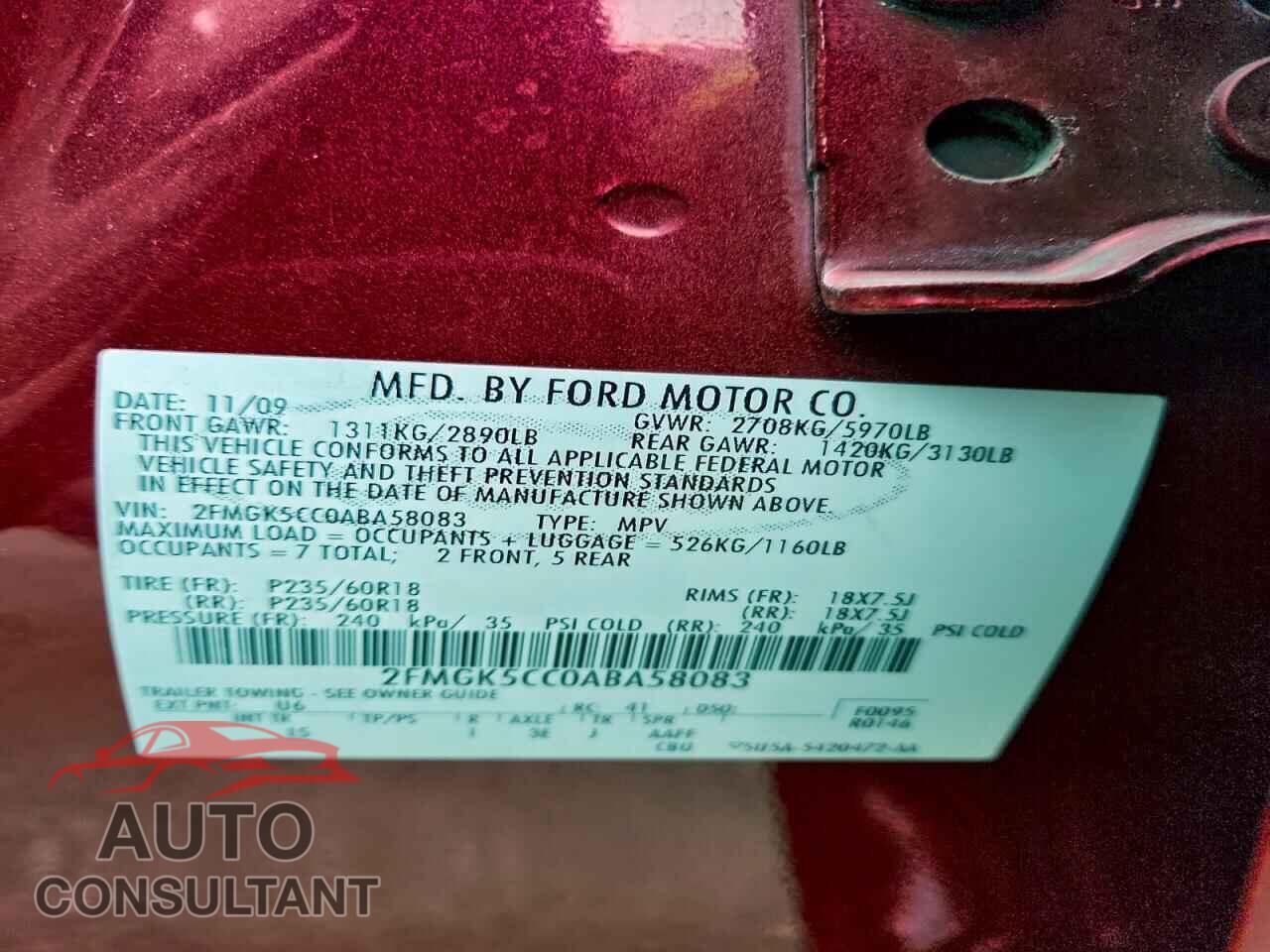 FORD FLEX 2010 - 2FMGK5CC0ABA58083