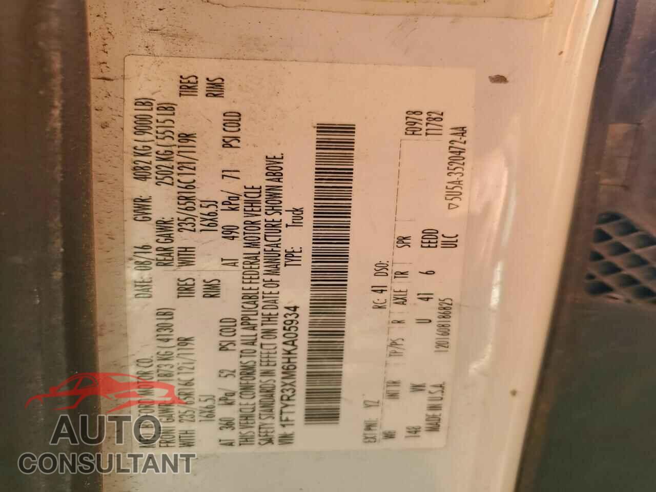 FORD TRANSIT 2017 - 1FTYR3XM6HKA05934