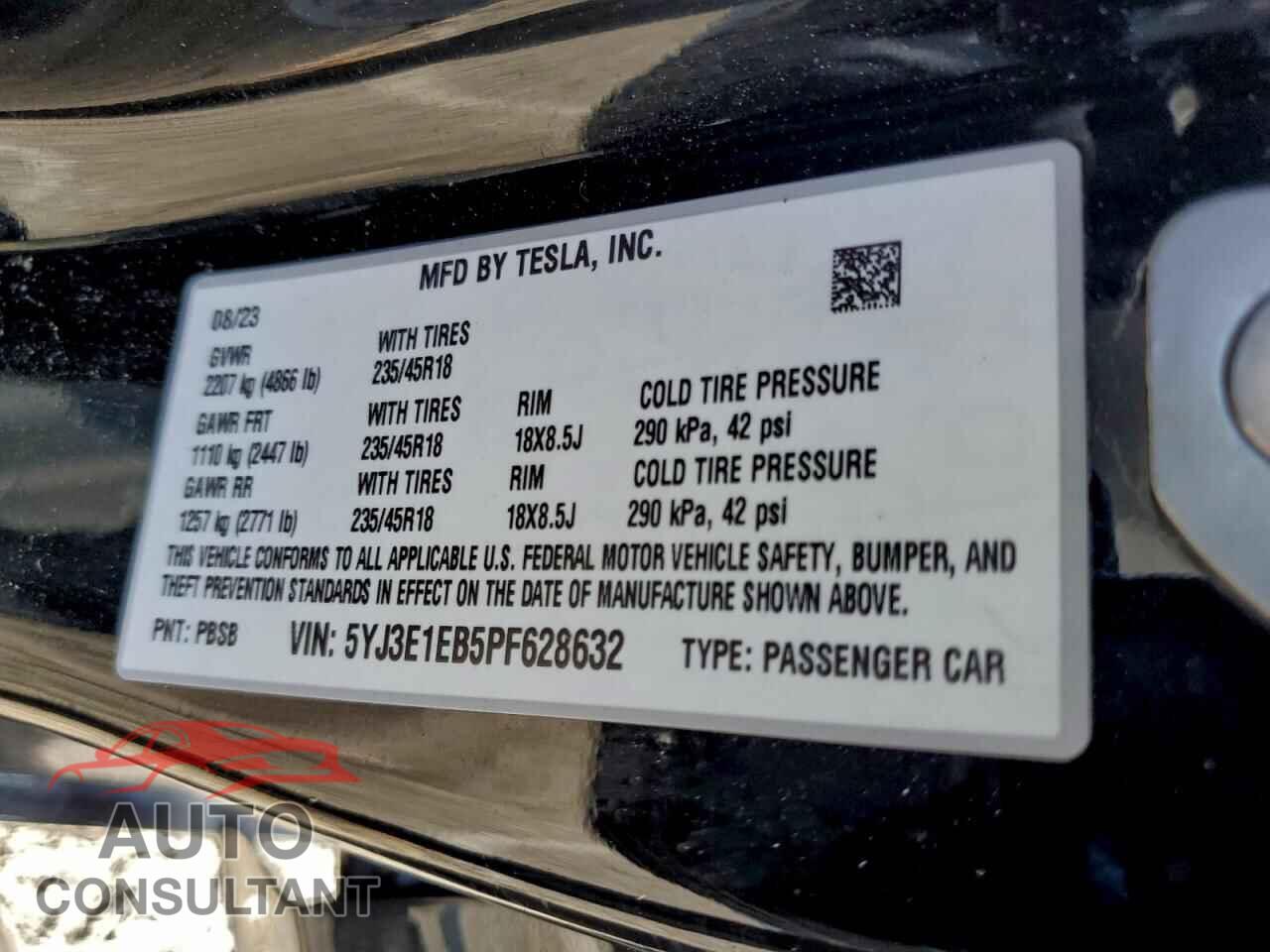 TESLA MODEL 3 2023 - 5YJ3E1EB5PF628632