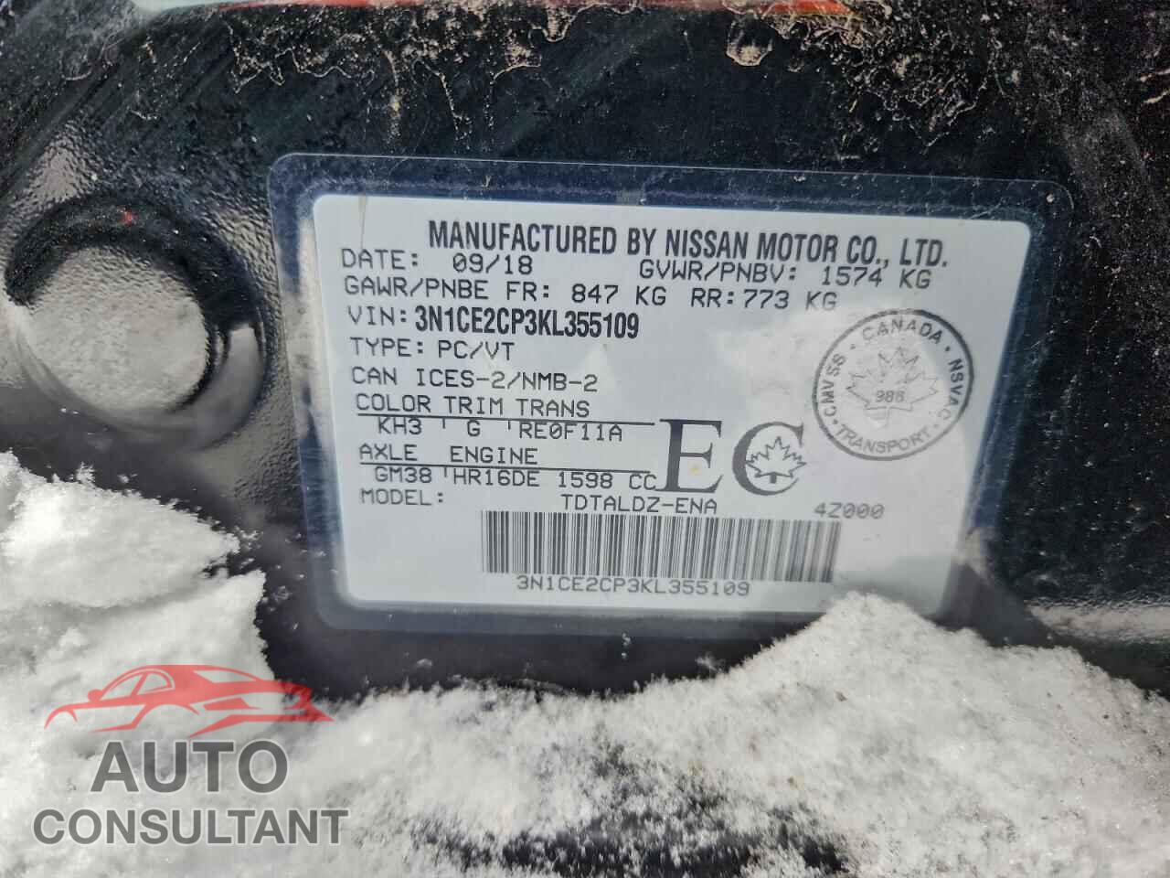 NISSAN VERSA 2019 - 3N1CE2CP3KL355109
