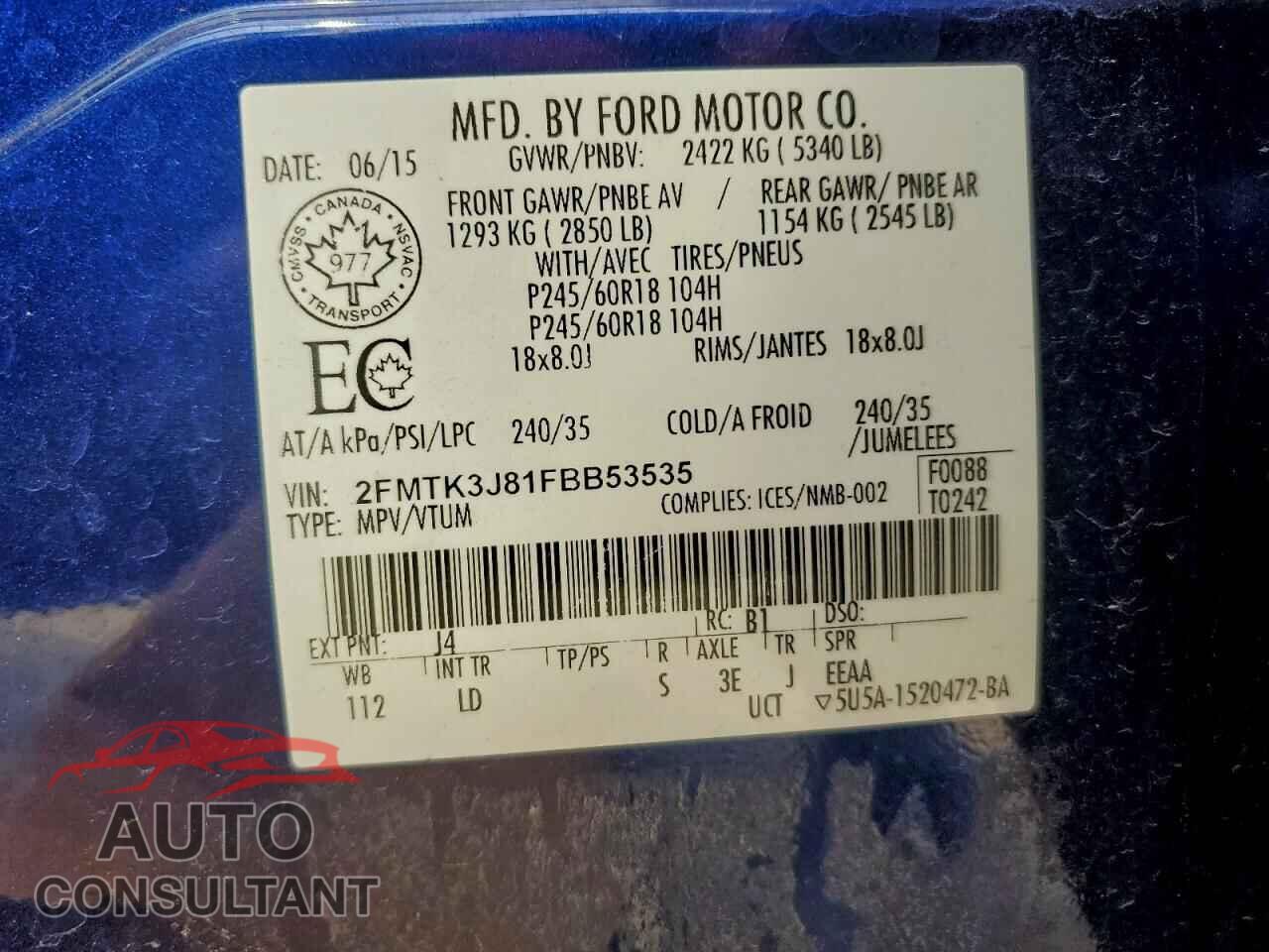 FORD EDGE 2015 - 2FMTK3J81FBB53535