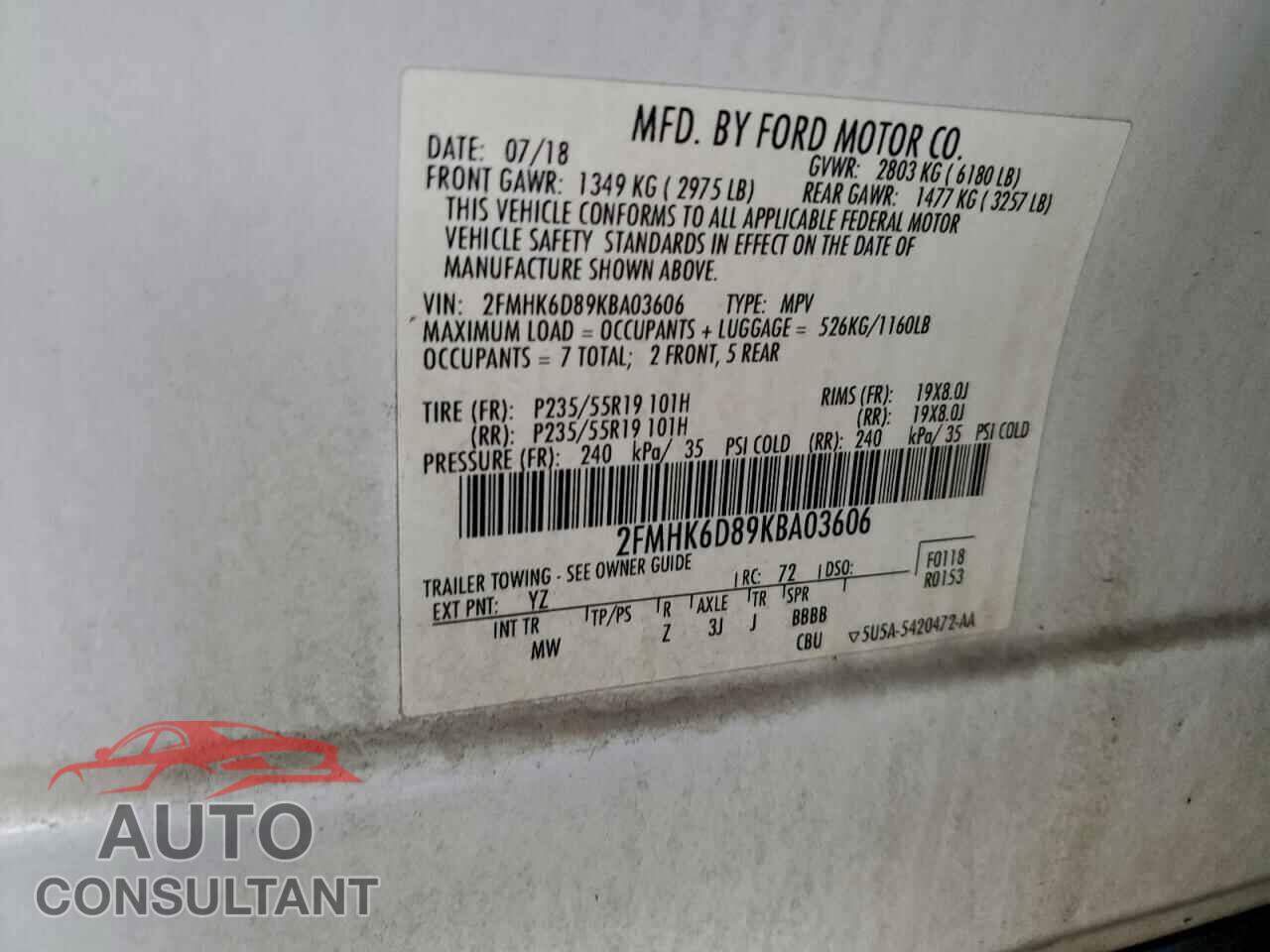 FORD FLEX 2019 - 2FMHK6D89KBA03606