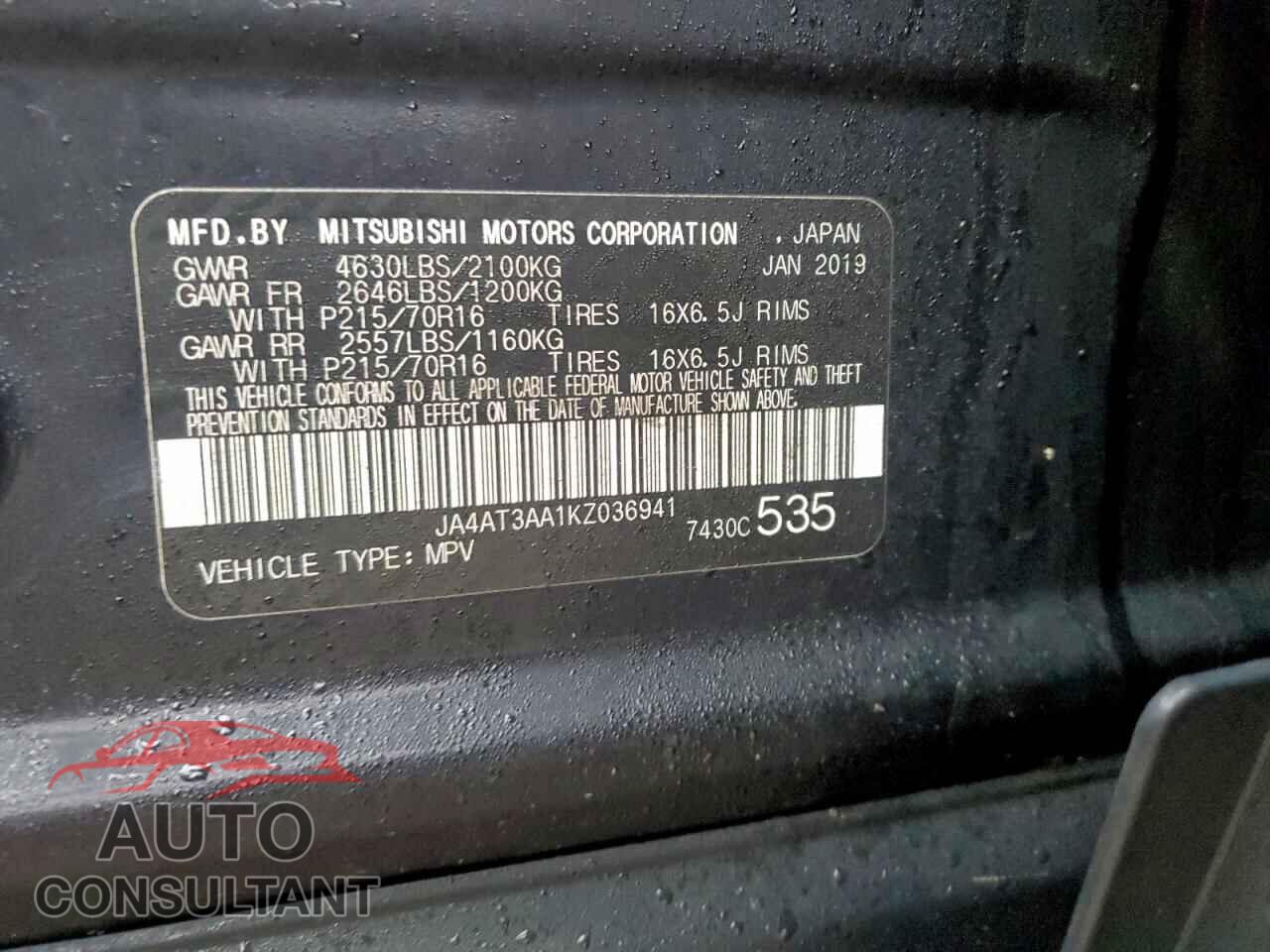 MITSUBISHI ECLIPSE 2019 - JA4AT3AA1KZ036941