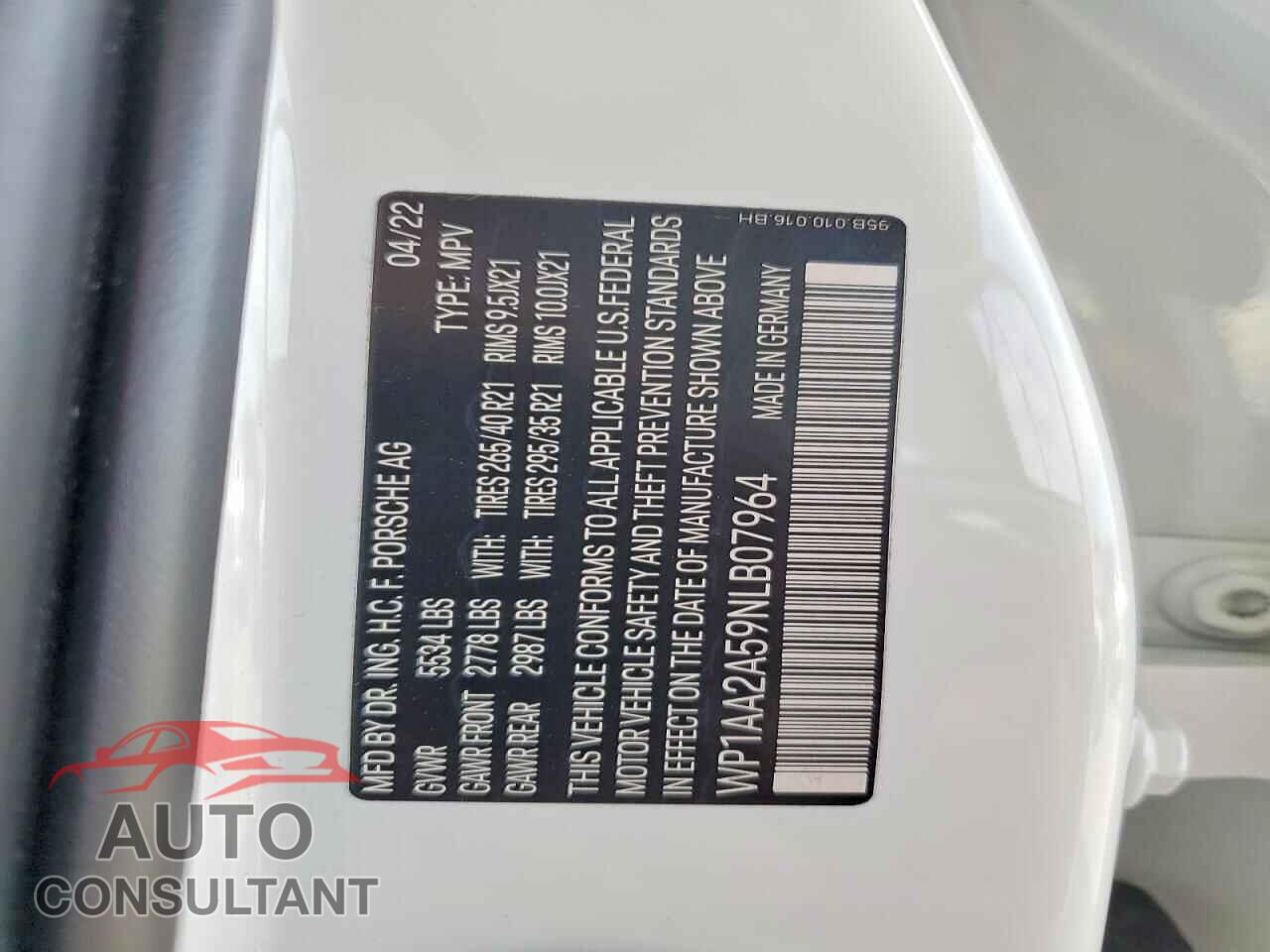 PORSCHE MACAN 2022 - WP1AA2A59NLB07964
