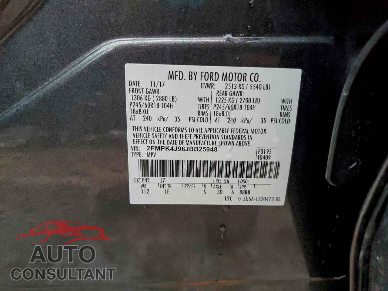 FORD EDGE 2018 - 2FMPK4J96JBB25948