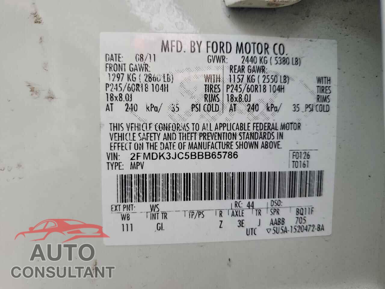 FORD EDGE 2011 - 2FMDK3JC5BBB65786