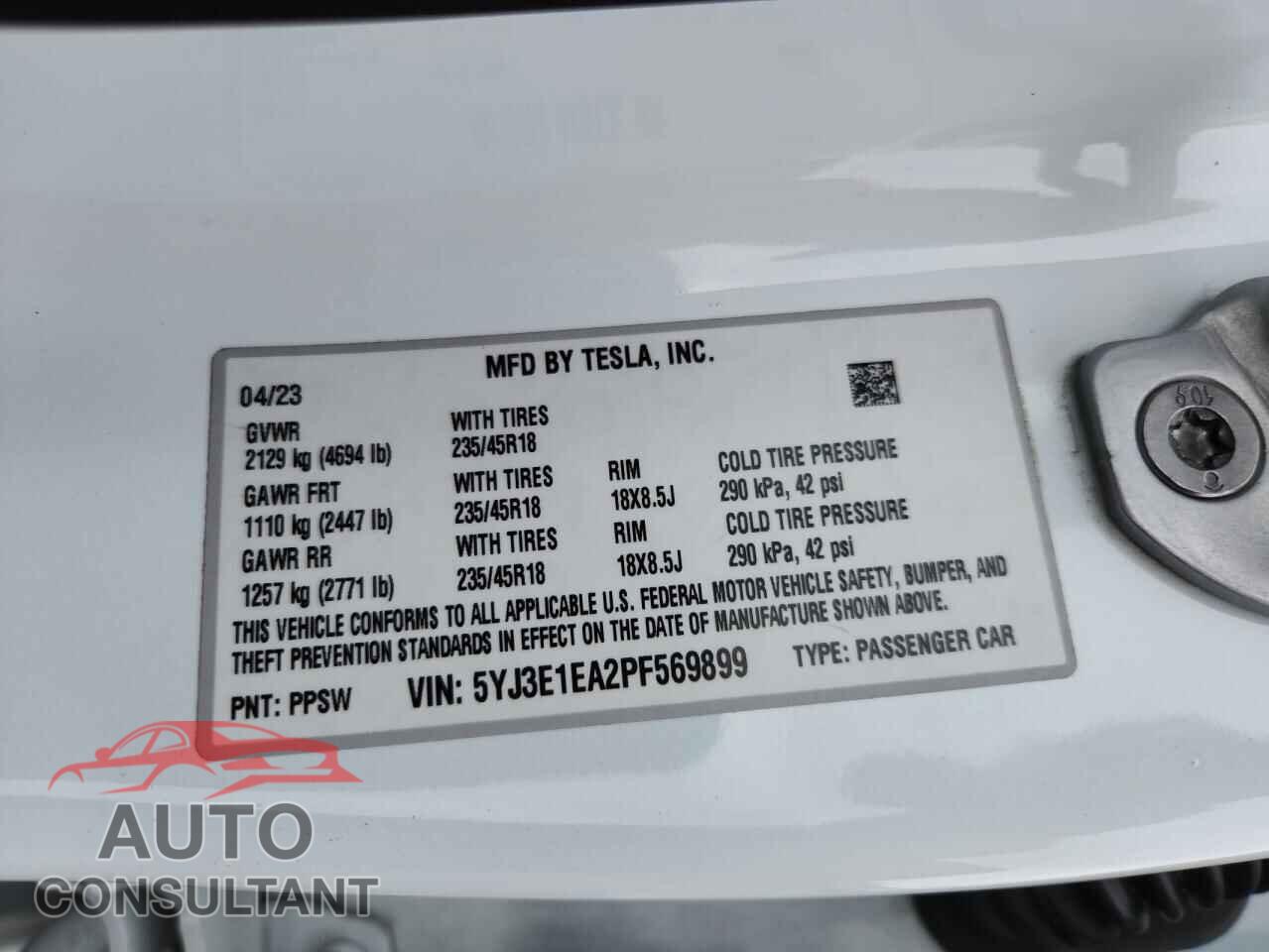 TESLA MODEL 3 2023 - 5YJ3E1EA2PF569899