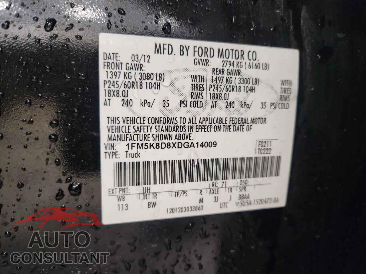 FORD EXPLORER 2013 - 1FM5K8D8XDGA14009
