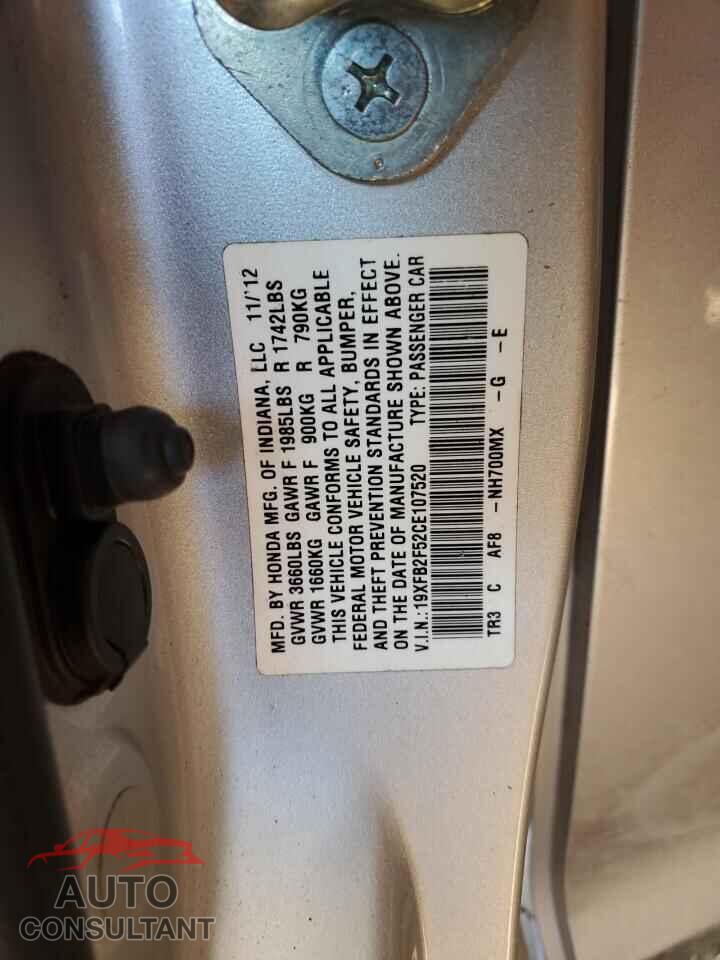 HONDA CIVIC 2012 - 19XFB2F52CE107520
