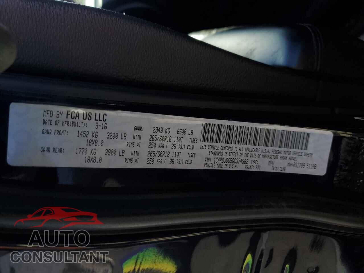 DODGE DURANGO 2016 - 1C4RDJDG5GC374962