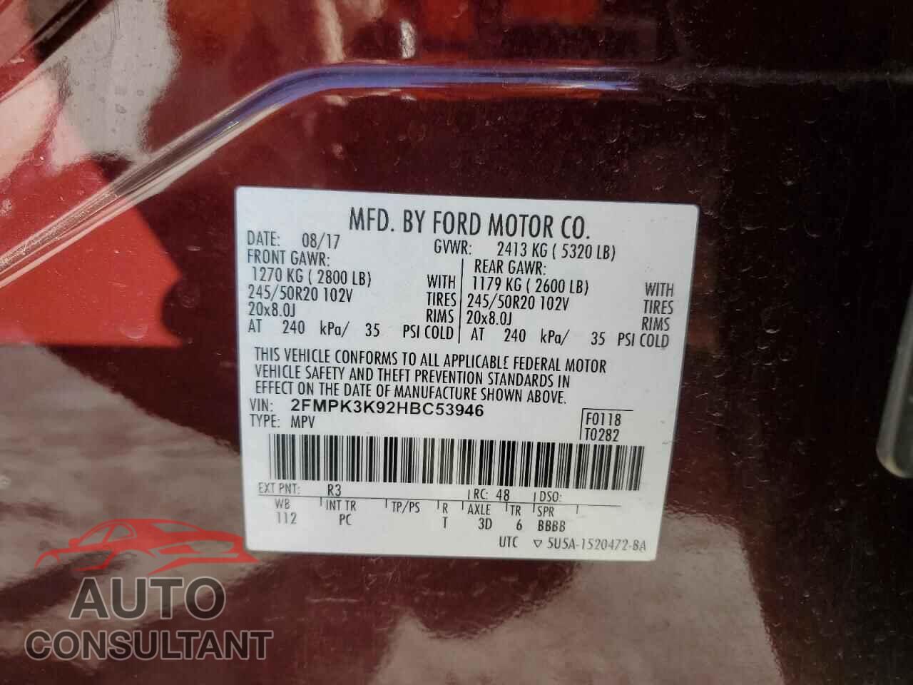 FORD EDGE 2017 - 2FMPK3K92HBC53946