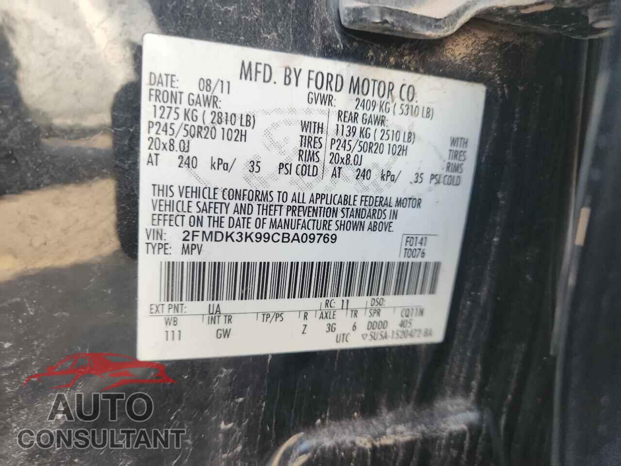 FORD EDGE 2012 - 2FMDK3K99CBA09769