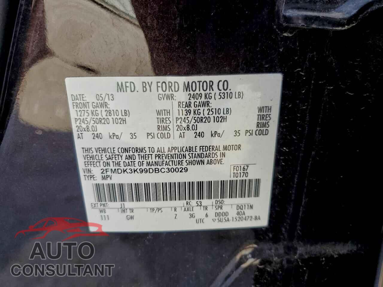 FORD EDGE 2013 - 2FMDK3K99DBC30029