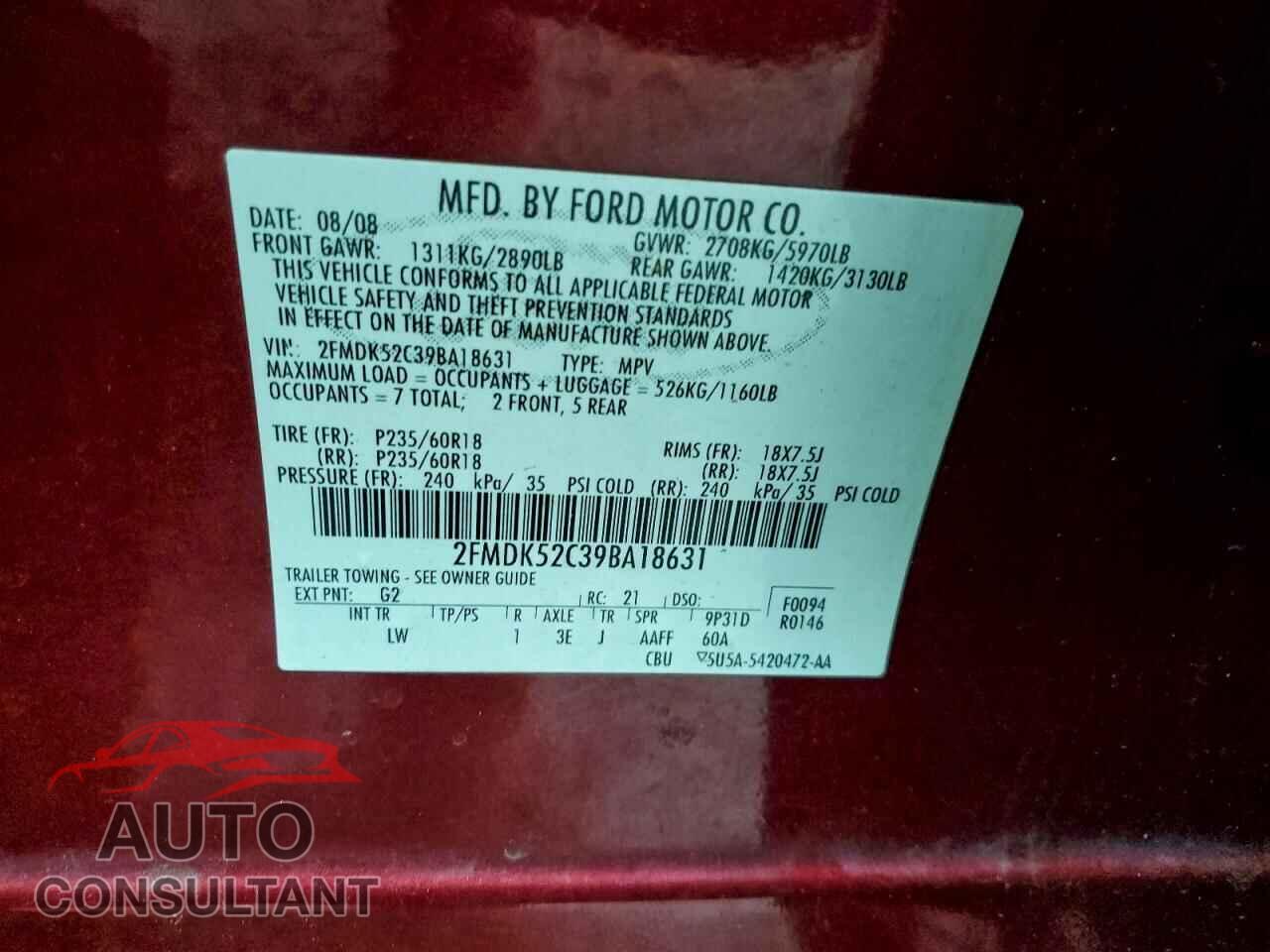 FORD FLEX 2009 - 2FMDK52C39BA18631