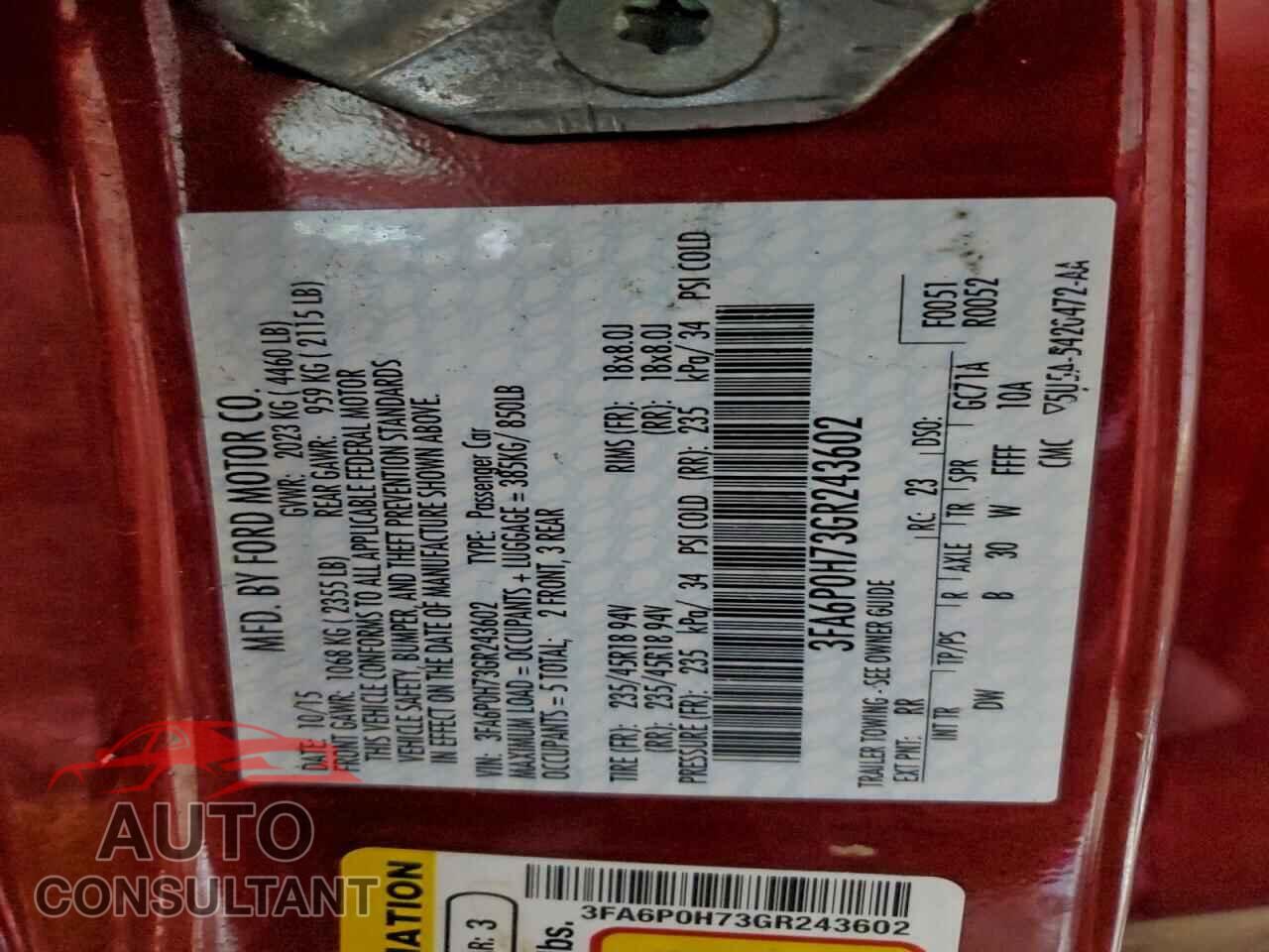 FORD FUSION 2016 - 3FA6P0H73GR243602