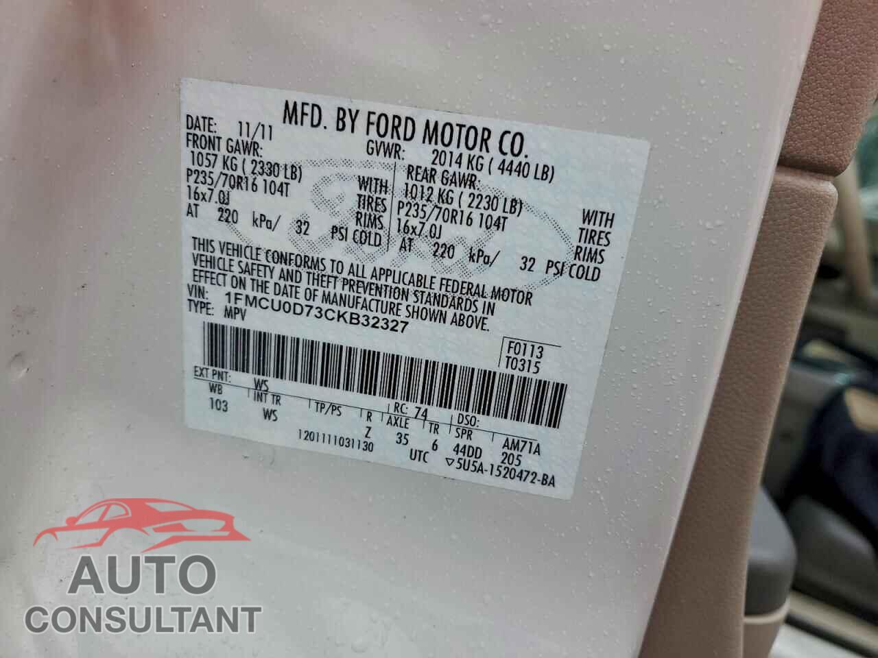 FORD ESCAPE 2012 - 1FMCU0D73CKB32327