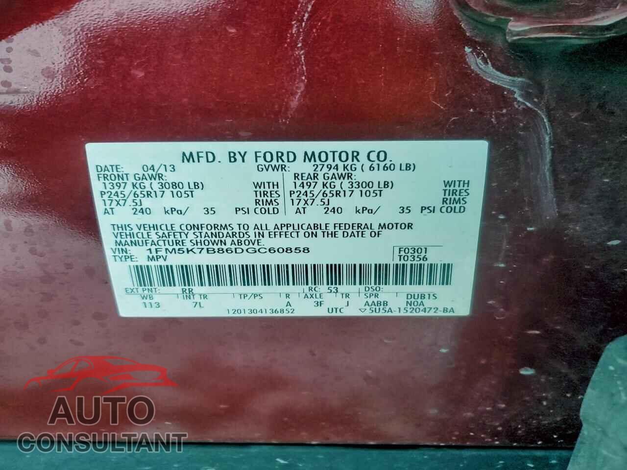FORD EXPLORER 2013 - 1FM5K7B86DGC60858