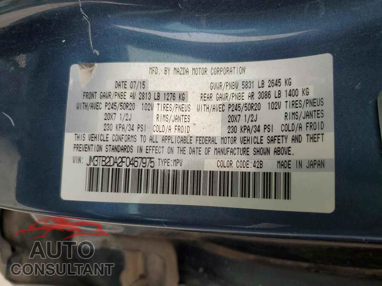 MAZDA CX-9 2015 - JM3TB2DA2F0467975