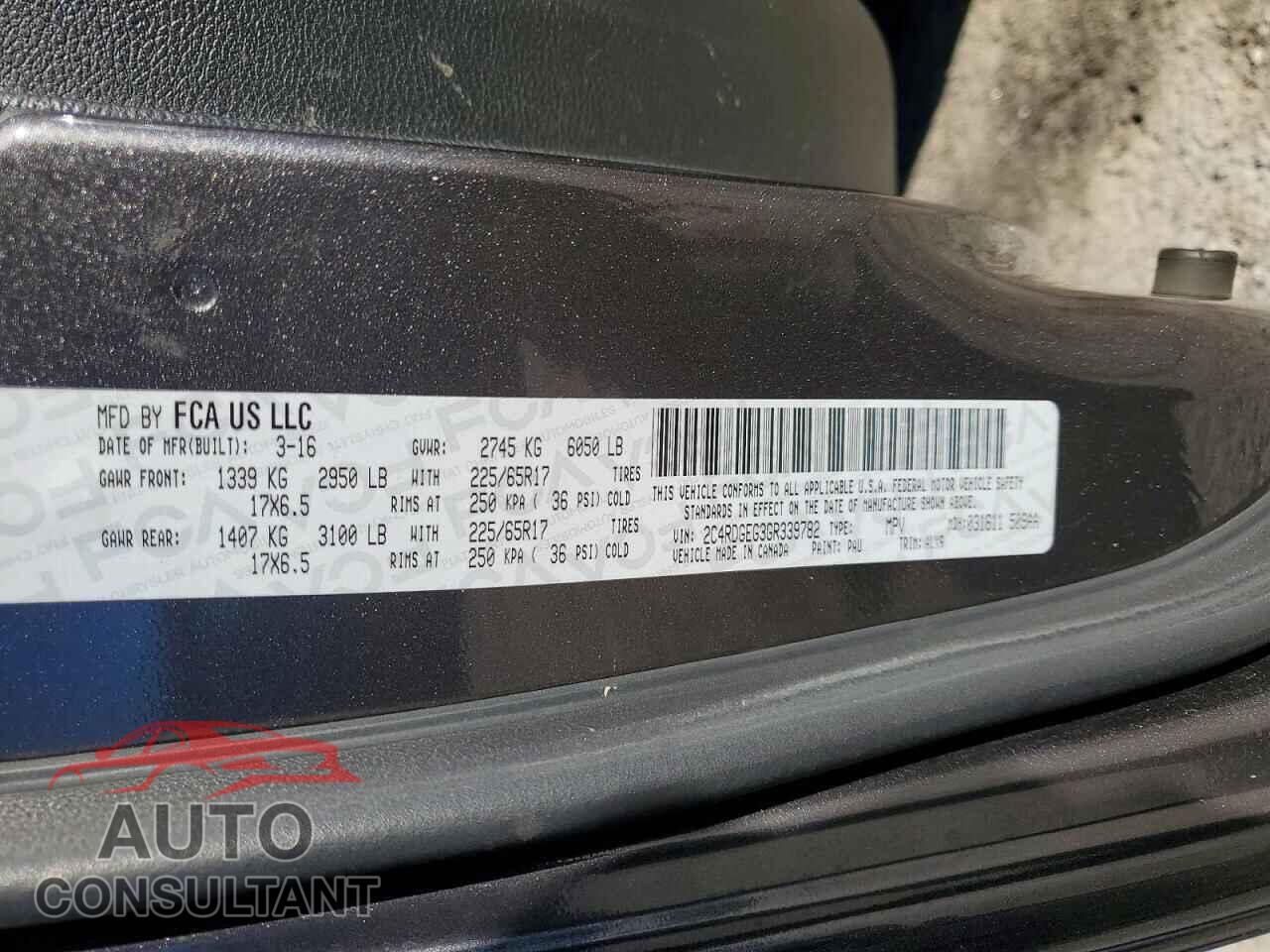 DODGE CARAVAN 2016 - 2C4RDGEG3GR339782