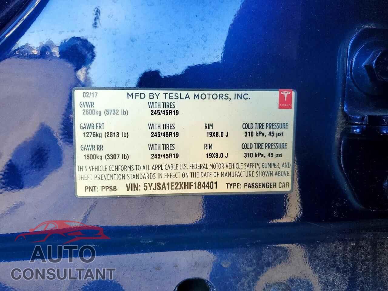 TESLA MODEL S 2017 - 5YJSA1E2XHF184401