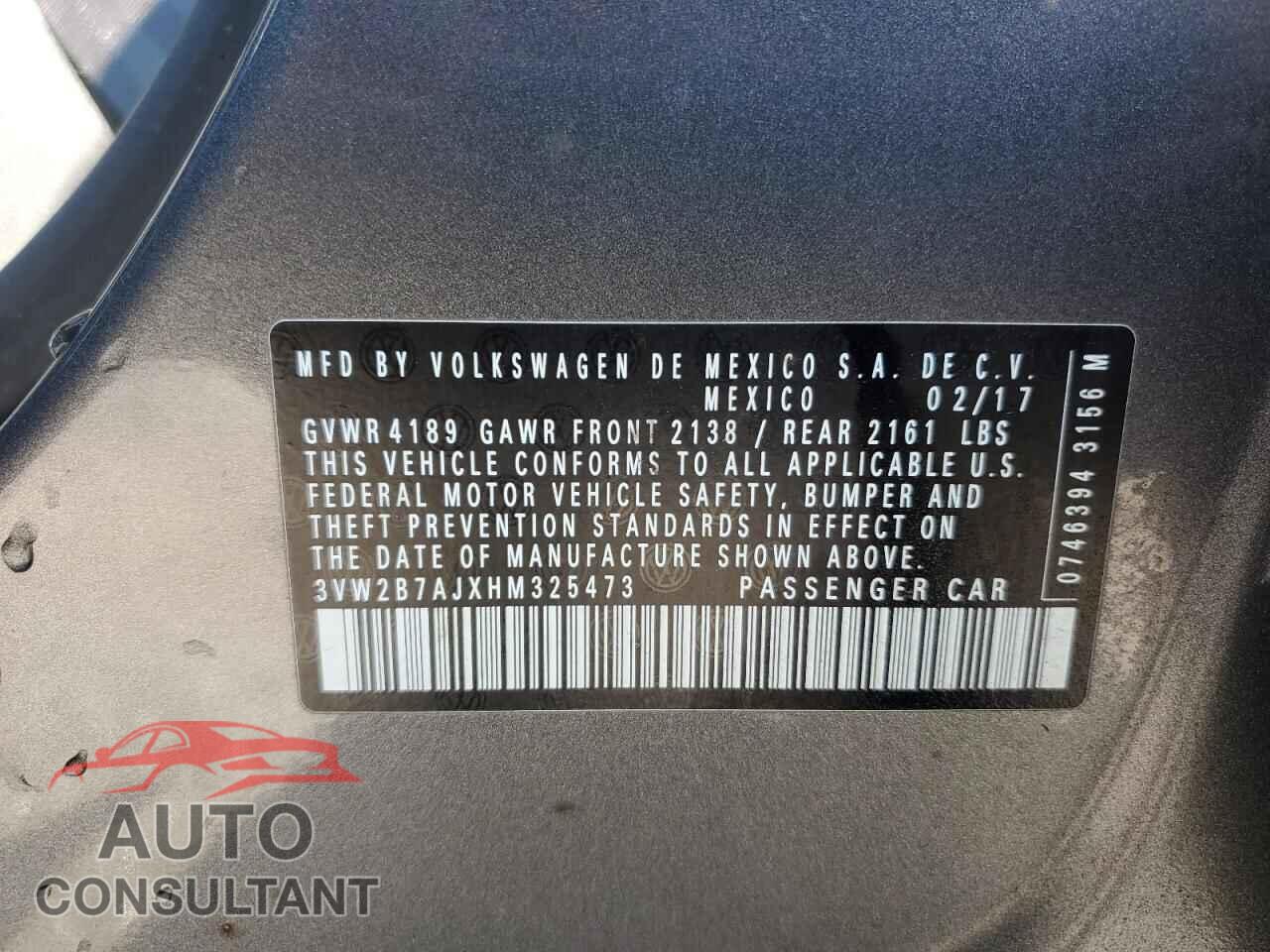 VOLKSWAGEN JETTA 2017 - 3VW2B7AJXHM325473