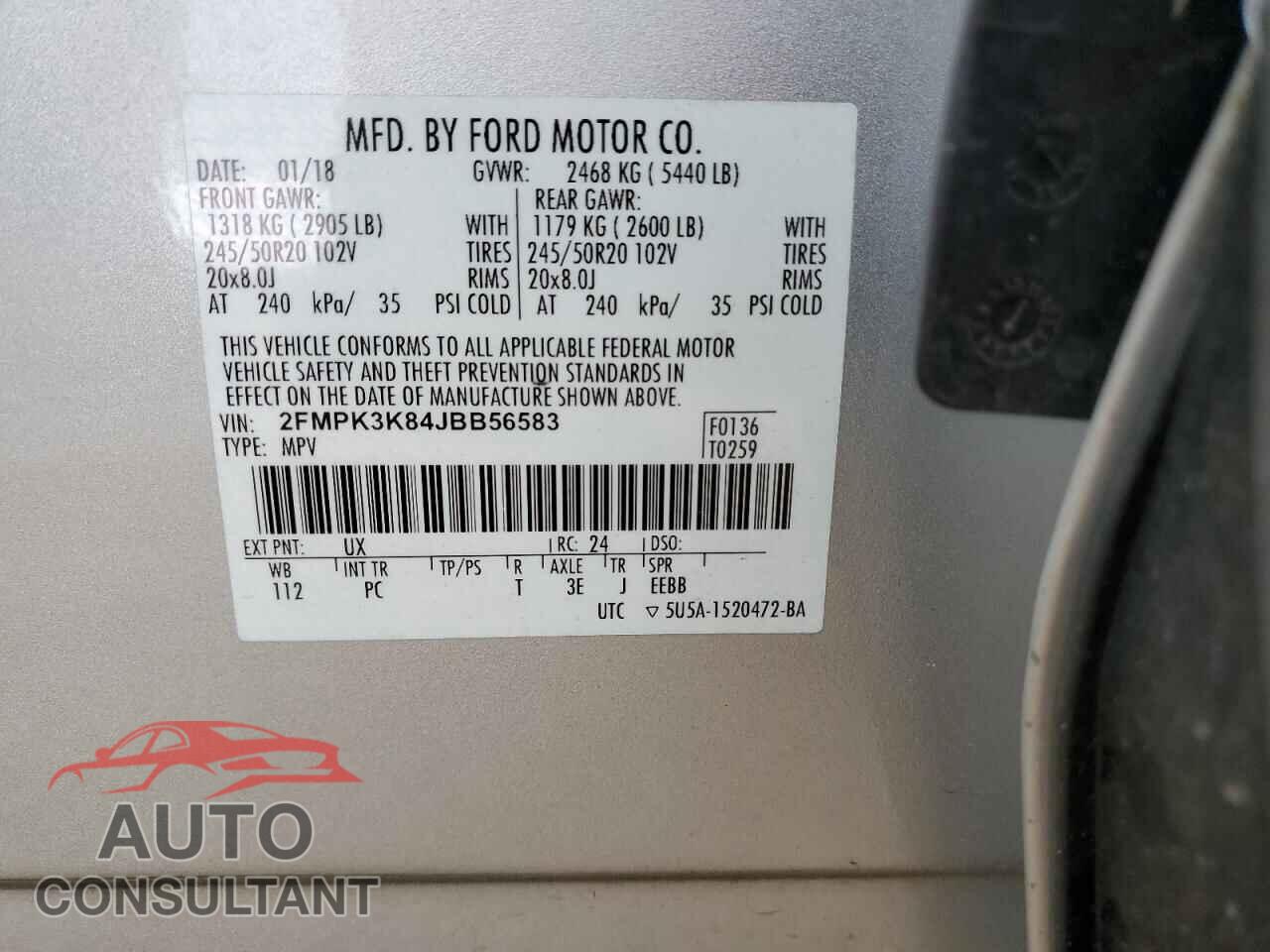 FORD EDGE 2018 - 2FMPK3K84JBB56583